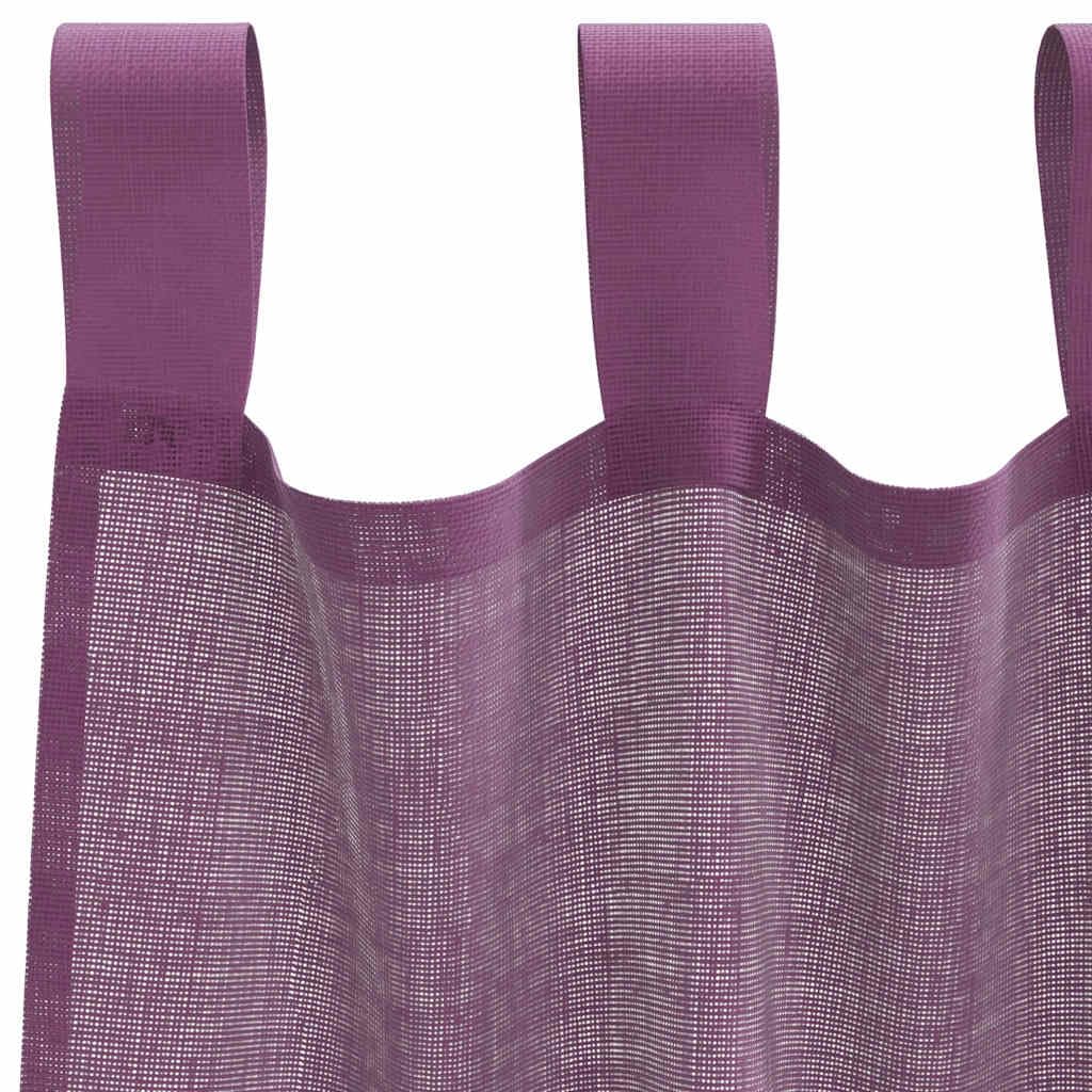 Lot de 2 rideaux en voile avec passants - Violet - 140 x 260 cm - En polyester - Décoration de fenêtre - Brise-vue - Pour séparation de pièce, salon, chambre à coucher, balcon, porte de