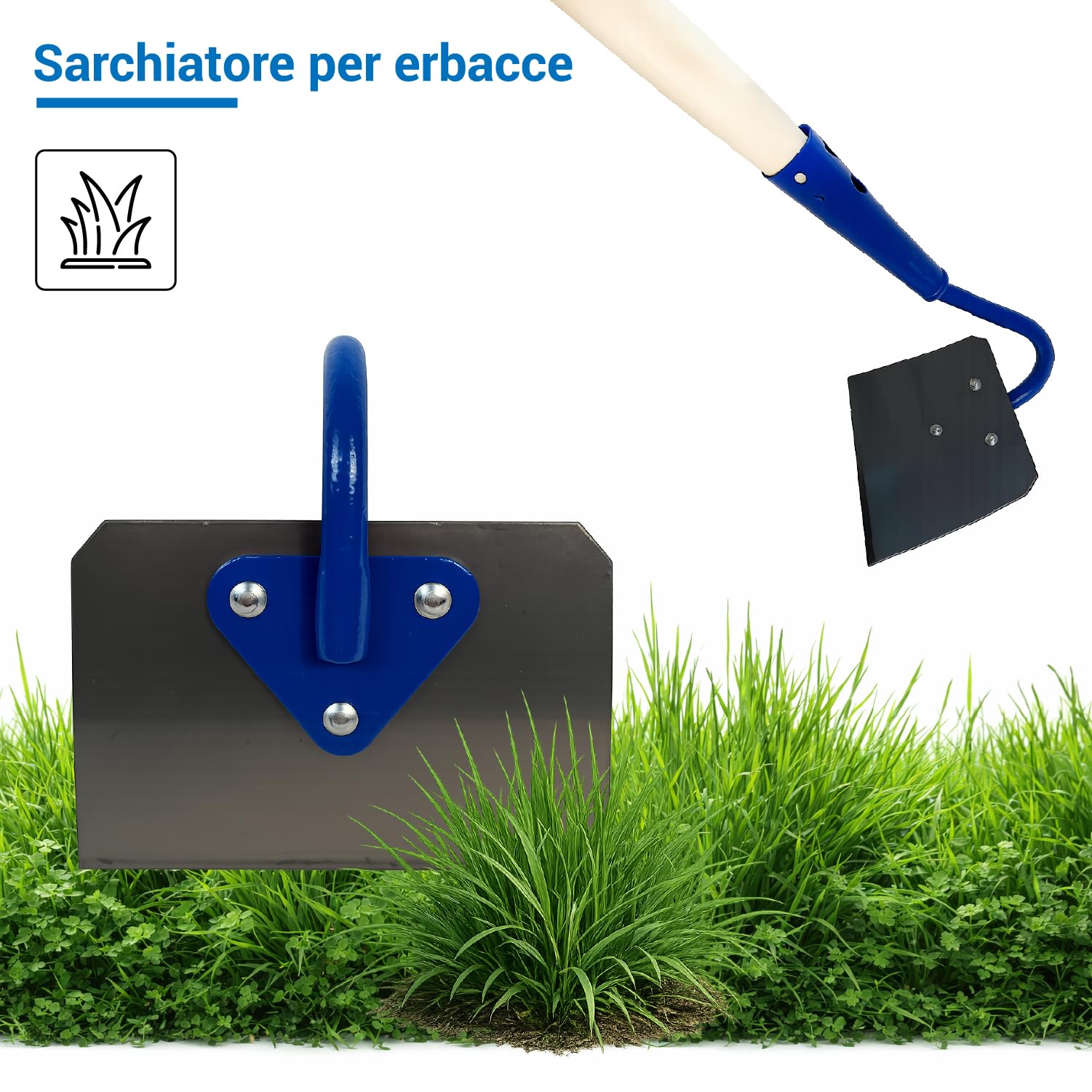 Crisalide® - Sarchiatore per Erbacce con Manico 150 cm in Legno di Faggio – Zappa Manuale da Giardino in Acciaio – Attrezzo Diserbo Preciso per Orto, Aiuole e Terreno