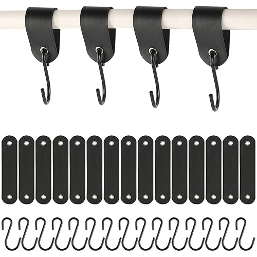 15 Stück Haken mit Lederschlaufe, Edelstahl S Haken Schwarz, 12,5