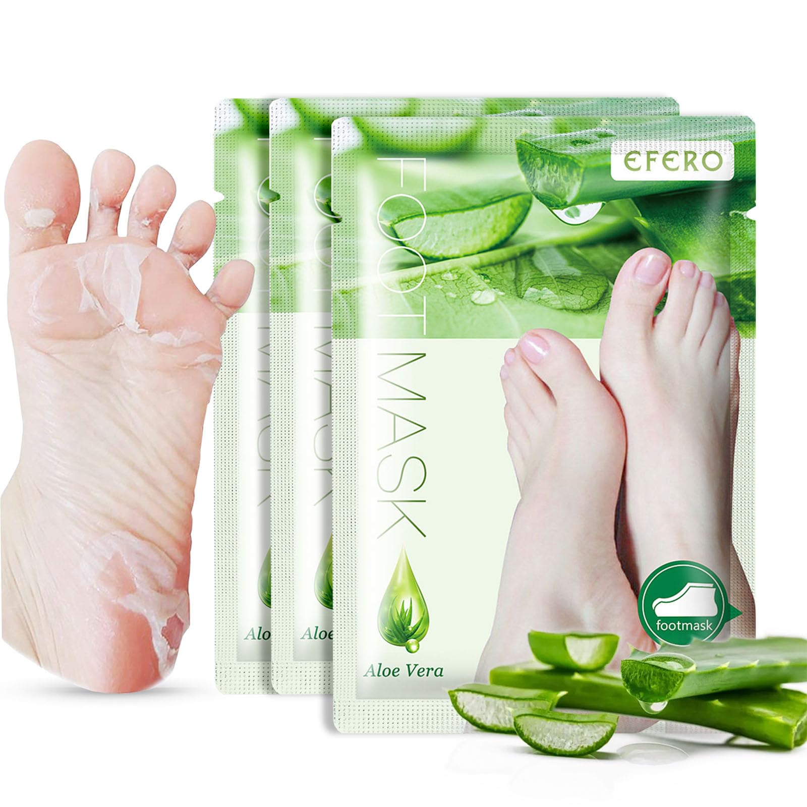 Foot Peel Mask For Hard Skin, 3 Pairs Exfoliating Moisturising Socks - Foot Care Foot Peeling Mask, Feet Hard Skin Remover - Hydrate & Soften Cracked Heels For Smooth, Spa-Ready Feet - Aloe Vera