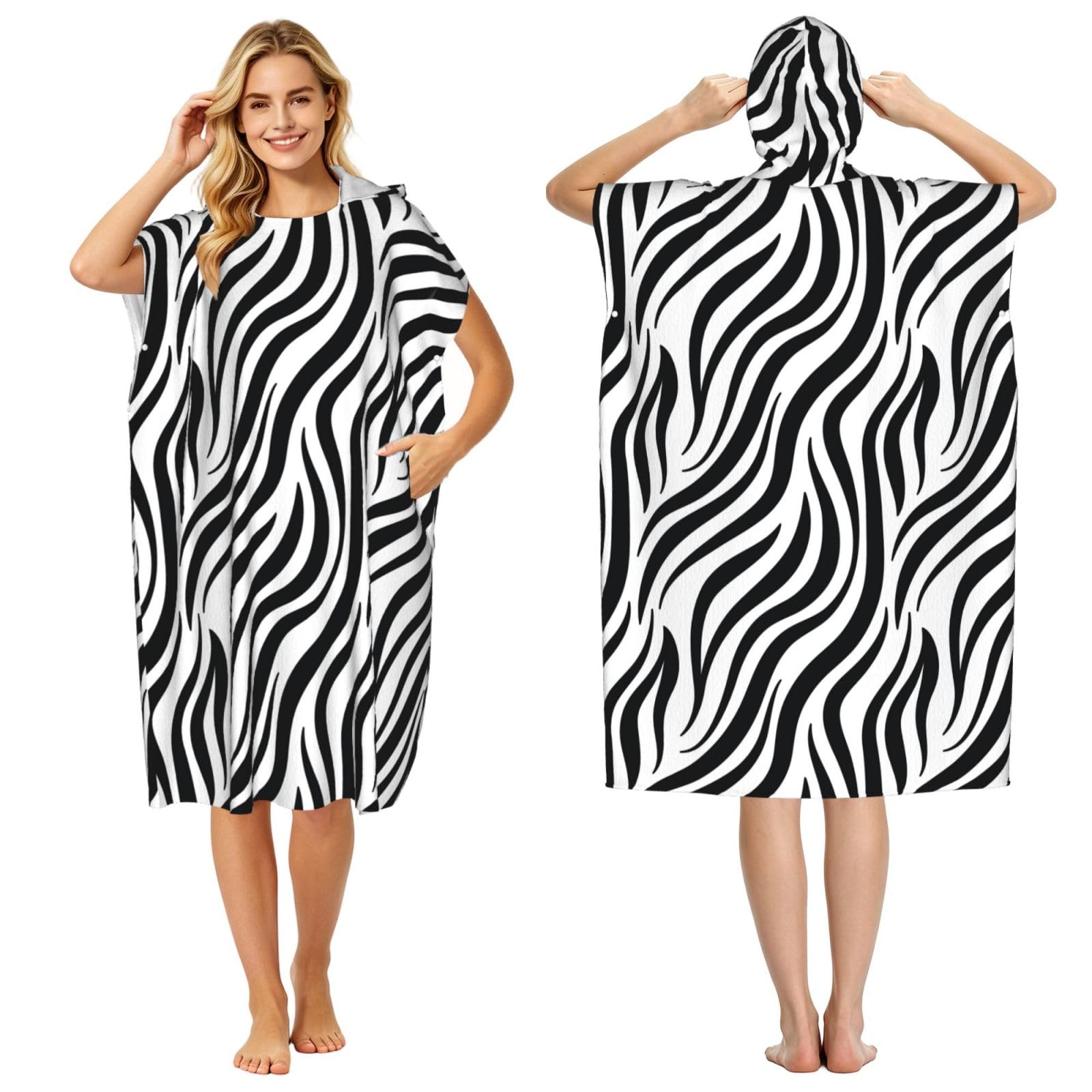 Poadnly Zebra, Adult Hooded Beach Towel 90 x 110 cm,Changing Bath Robe, Surf Poncho Towel For Women Men
