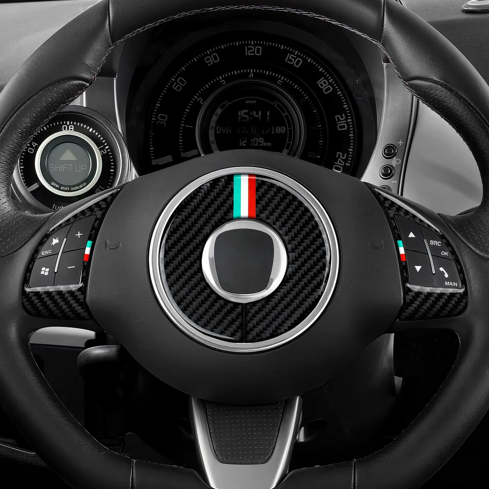 2 Pezzi Coprisedile Auto Adesivi per Volante in Fibra di Carbonio Compatibili con FIAT 500/500C (2007-2015)/500e (2009-2019) /Bravo/Grande Punto/Punto Evo/Punto Accessori