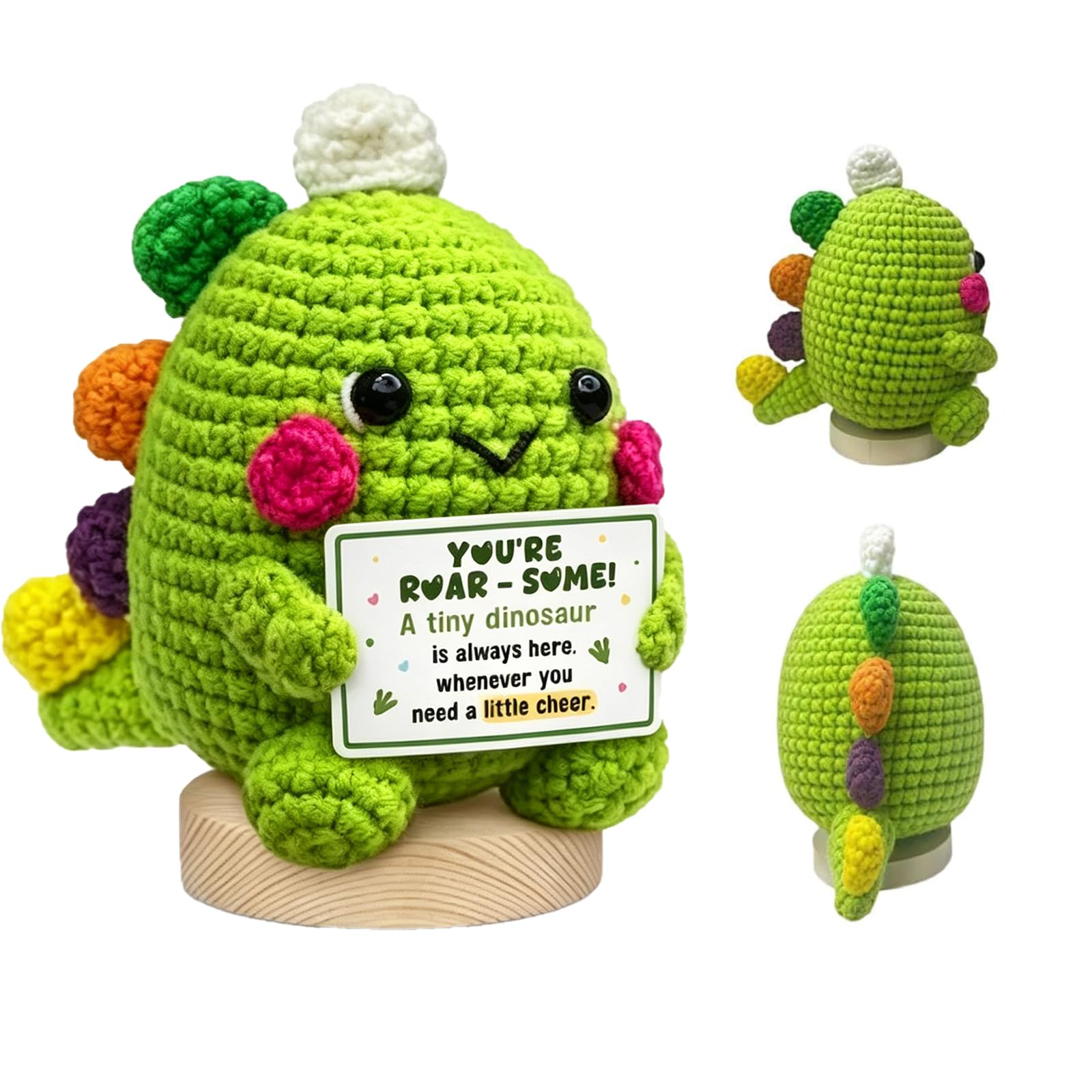 ZPSCXQ Dinosaur Gift, Dinosaur Gifts for Adults, Crochet Animals with Message, Emotional Support Crochet for Daily Encouragement, Positive Gifts for Stress Relief, Measuring 5 x 3.2 Inches