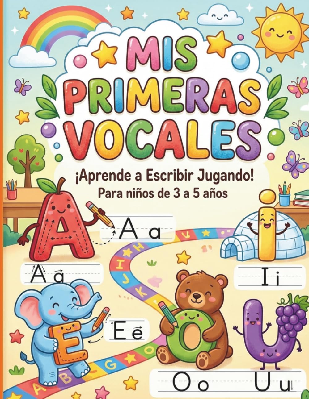 Mis Primeras Vocales: Libro de actividades para aprender a escribir las vocales A, E, I, O, U de forma fácil y divertida para niños de 3 a 5 años (Aprendo Jugando)