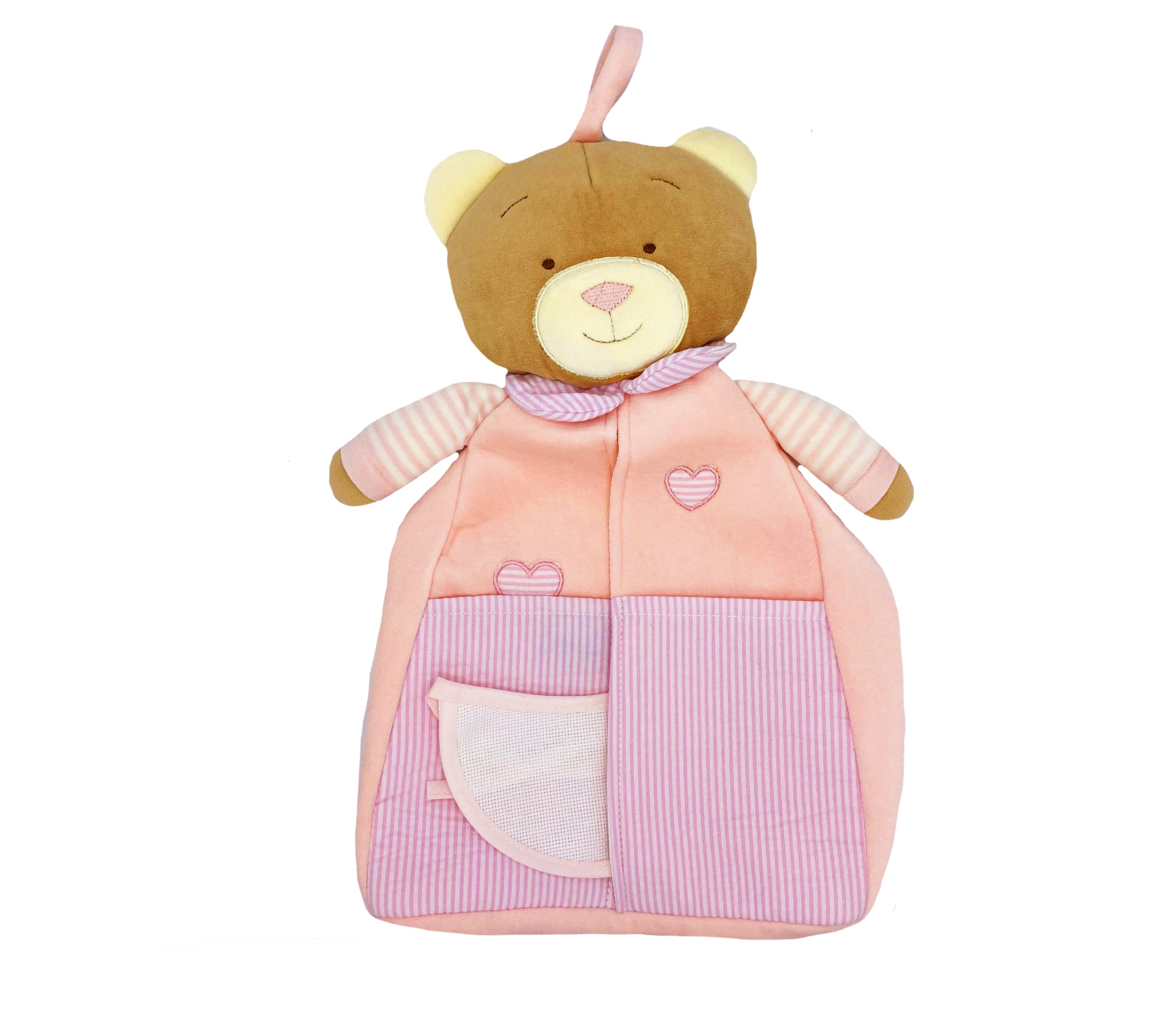 Orso portaoggetti e pannolini da ricamare (ROSA)