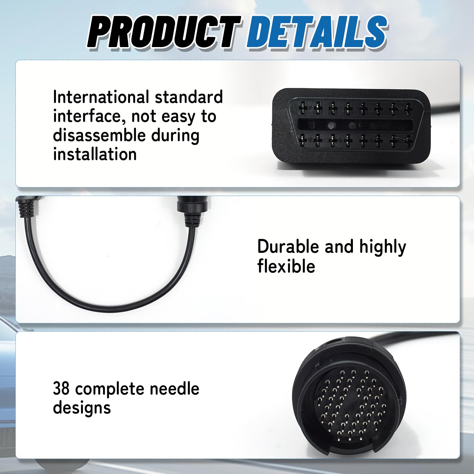 Adaptador de Diagnóstico OBD2 de 38 Pines, Conector OBD2 de 16 Pines a OBD1 de 38 Pines para Mercedes, Adaptador de Conector OBD Compatible con vehículos Mercedes, Cable de 30 cm