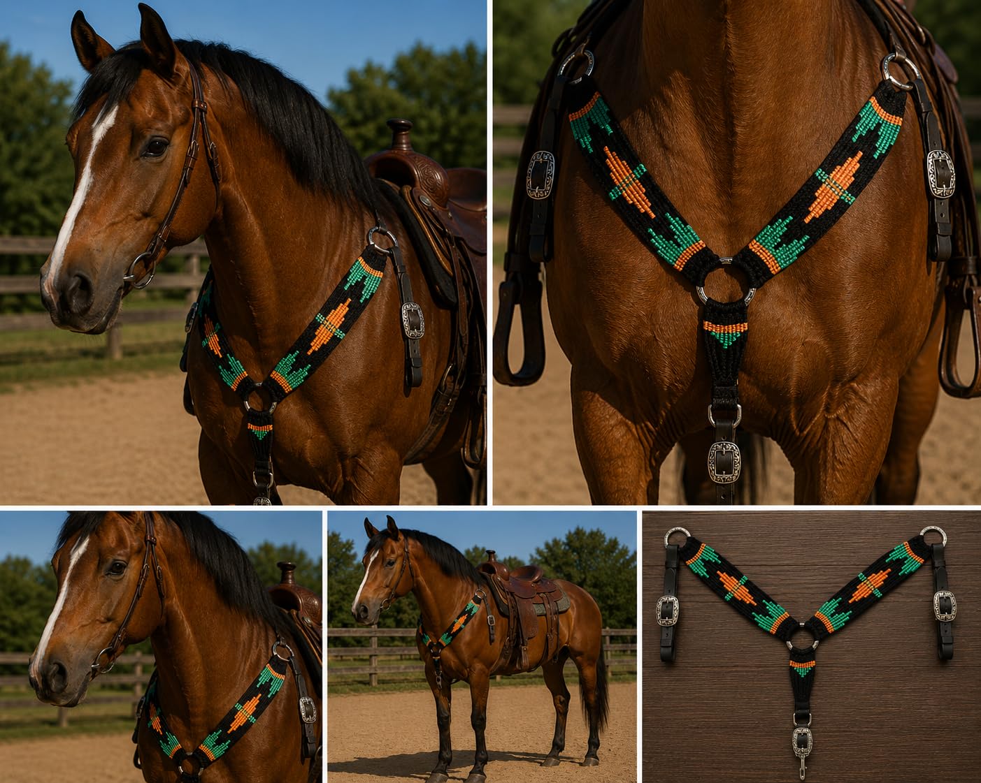 Cheval's International Wełniana skórzana obroża piersiowa z moheru, akcesoria do jazdy konnej, kolba westernowa, prezent jeździecki (czarny)