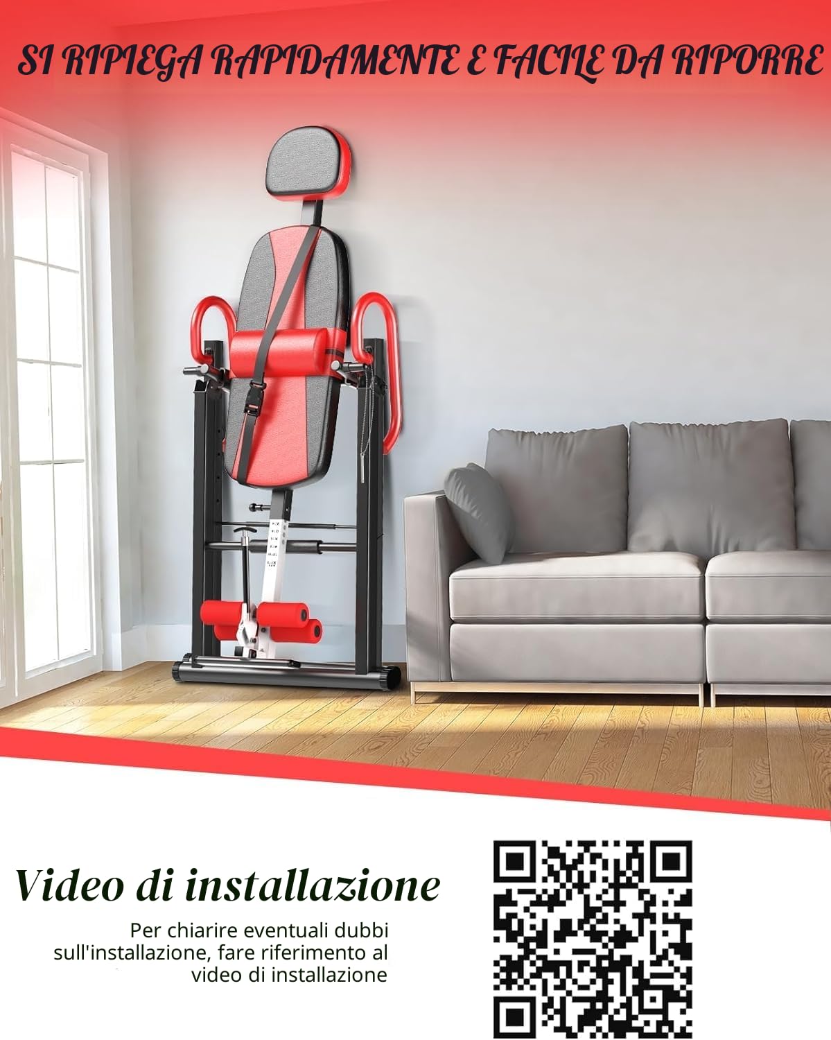 YOLEO Panca di inversione regolabile/pieghevole con tripla chiusura di sicurezza, Allenatore di gravità con cintura di sicurezza per la terapia per alleviare il dolore alla schiena/al collo