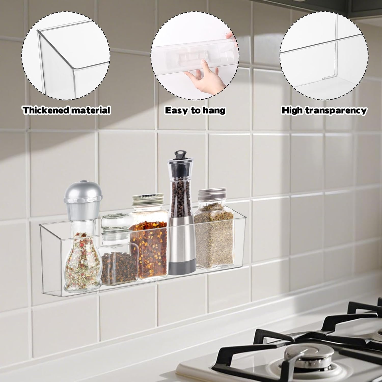 2 Pack Spice Rack, Spice Organization for Cabinet, Storage Organizer Bins, Clear Plastic Seasoning Jars Rack Condiment Bottles Shelf Makeup Organizer for Kitchen Cabinet Doors Pantry RV Organization - Image 3