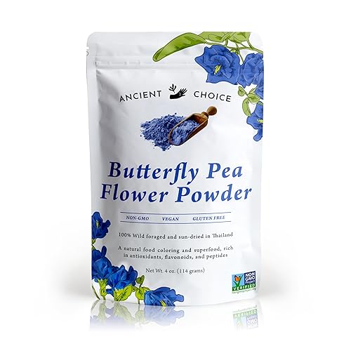 Ancient Choice - Butterfly Pea Flower Powder (4 ounce) | Blue Matcha Tea | Ceremonial (Highest) Grade | Adaptogenic Raw Culinary | Natural Food Coloring | Thai Non-GMO | Vegan