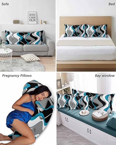 Miniatura 6 de Fundas de almohada modernas de tamaño estándar a rayas aguamarina, paquete de 2 fundas de almohada suaves para cama, funda de almohada lumbar de