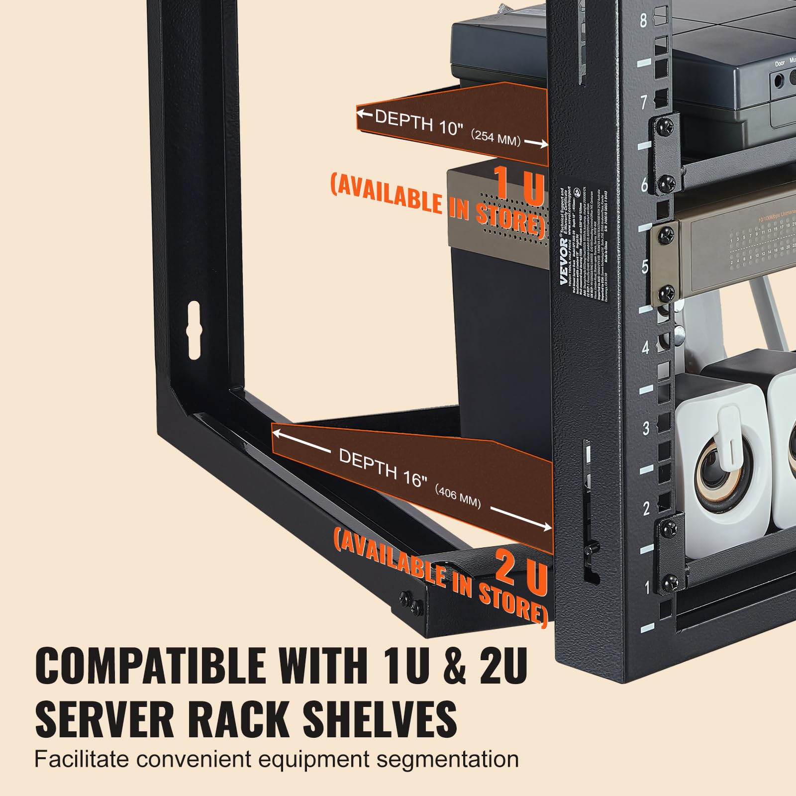 VEVOR Mensola server da Parete 9U, Telaio per Server di Rete Carico max. 68kg ca. 530x450x520 mm, Supporto per Router Rete Apparecchiature IT da Muro Salvaspazio