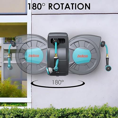 Miniatura 6 de ENEACRO Carrete de manguera de jardín retráctil con soporte de pared de 12 pulgadas x 120 pies con boquilla de manguera de 10 patrones, conector de