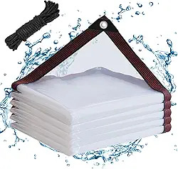 Lonas transparentes à prova d'água 4x8 com ilhós, lona de vinil transparente, resistente, ao ar livre, lona de plástico transparente, cobertura de lona de PVC transparente para pátio, galinheiro,