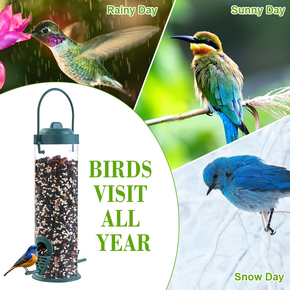 OFFCUP Comedero para Pájaros, 1PCS Colgando Alimentador, Comedero de Semillas de Aves Silvestres con 2 Lugares de Acceso, Comedero para pájaros en Forma de Columna para Mezclas de Semillas (Verde) — view 7