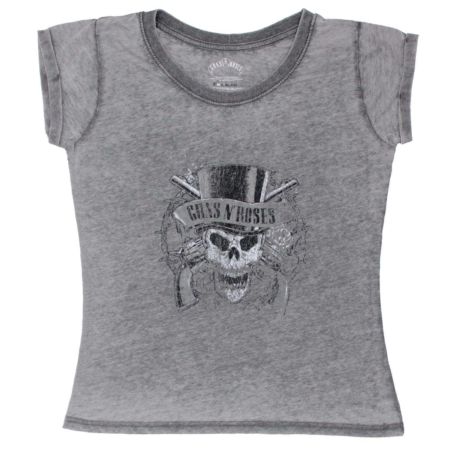 Official Guns N' Roses Women's T-Shirt - Faded Skull Logo, Charcoal Grey Burnout Tee Size L