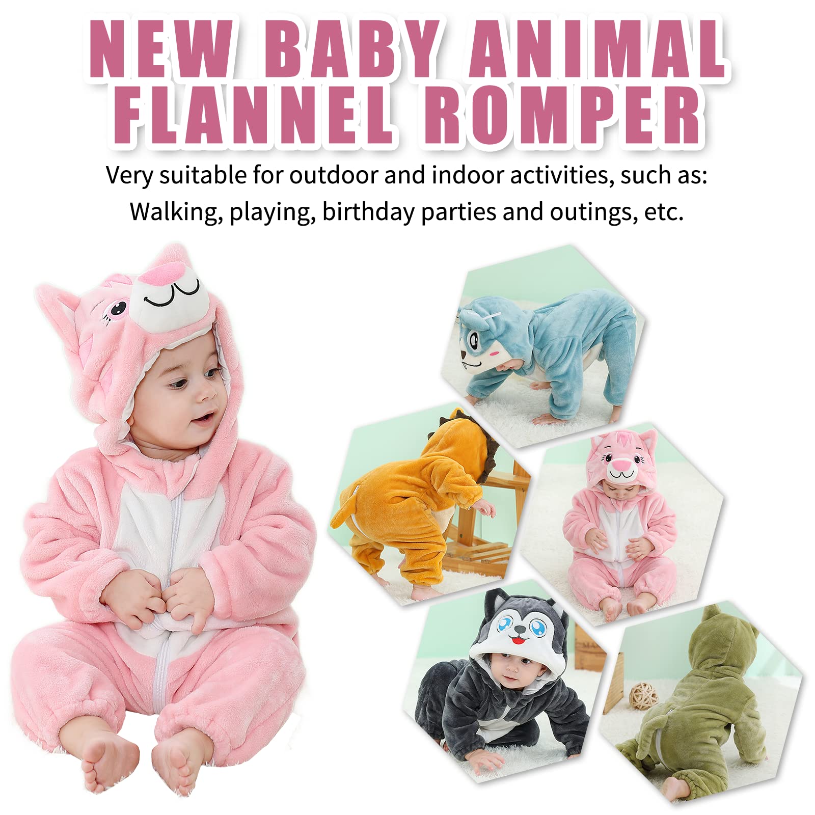 TMEOG Unisex Bambino Inverno Pagliaccetto Coniglio Tigre Cucire Animale Stile Flanella Cosplay Halloween Costume Attrezzatura