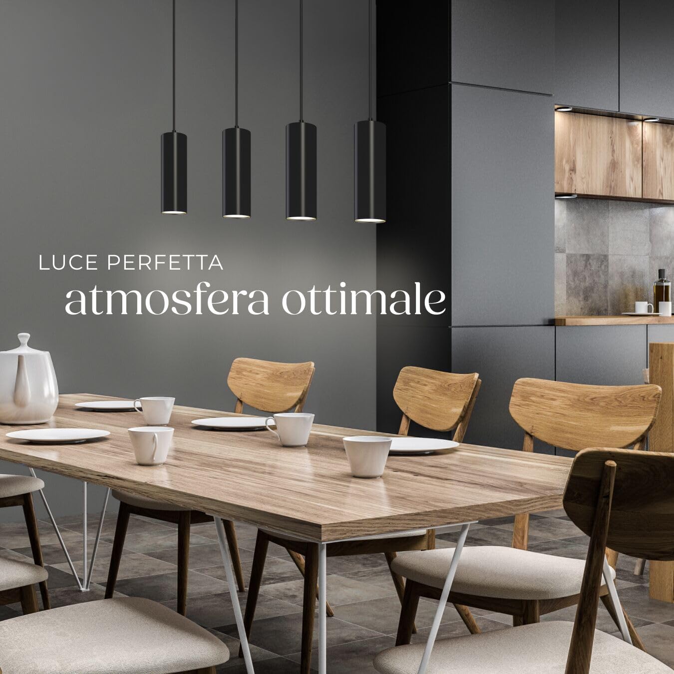 tectake® Lampadario Sospensione Industriale, Lampadario Soffitto 4 Fiamme, Paralumi in Acciaio, Lampada Sospensione Regolabile Moderna, Ideale per Soggiorno e Camera da Letto