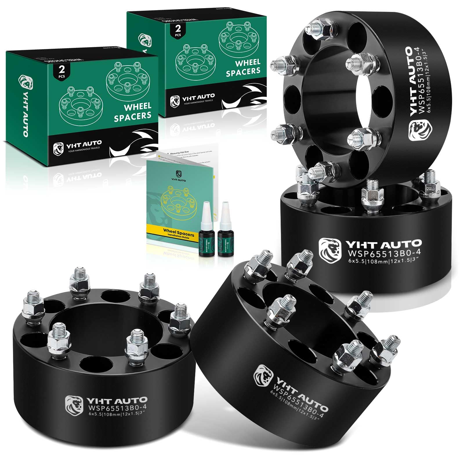 YHTAUTO 6x5.5 Wheel Spacers 3 inch Fit Tacoma 1995-2023, Tundra, 4Runner, Colorado, Sequoia, Land Cruiser, GX460, H3, Canyon, SLX, 6 Lug 6x139.7 Tire Spacers w/ M12x1.5 & 12.9 Studs, 108mm Center Bore
