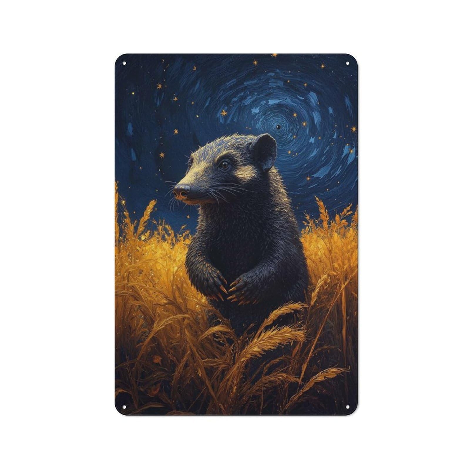 Junmoney Style-22 Wolverine In Golden Field Under Starry Sky Urban Metal Wall Decor 30X20cm, Metal Wall Art Sign For Loft, Studio, Office Or Creative Room