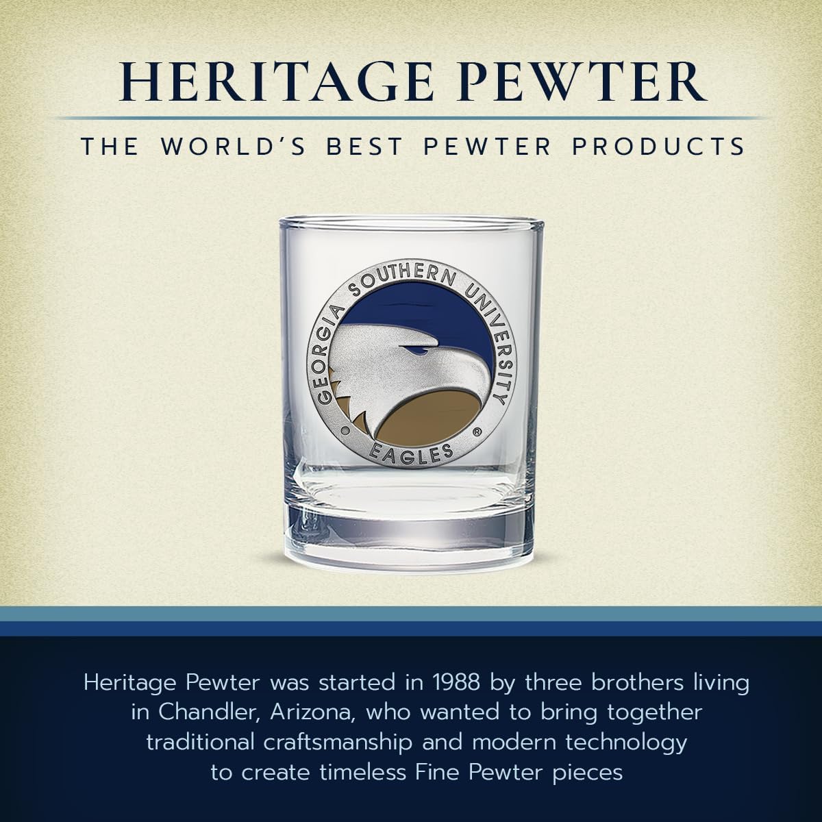 Heritage Pewter Georgia Southern Double Old Fashion | Double Rocks Glass 14 OZ for Liquor | Expertly Crafted Pewter Glass