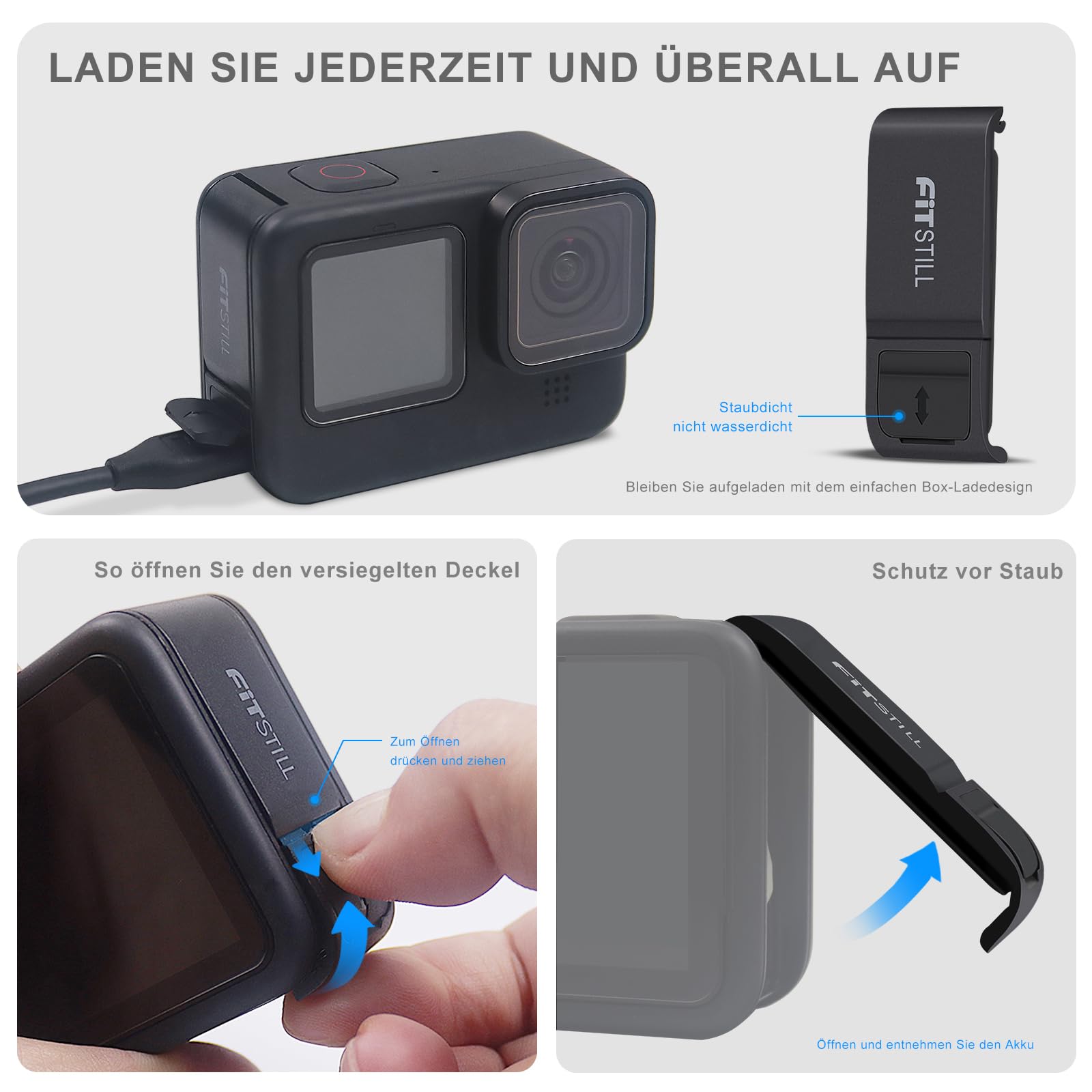 OKFUN Kit di accessori per Go Pro Hero 12/11/10/9 Custodia protettiva in silicone nero con copriobiettivo in gomma + protezione schermo + coperchio laterale batteria + copriobiettivo