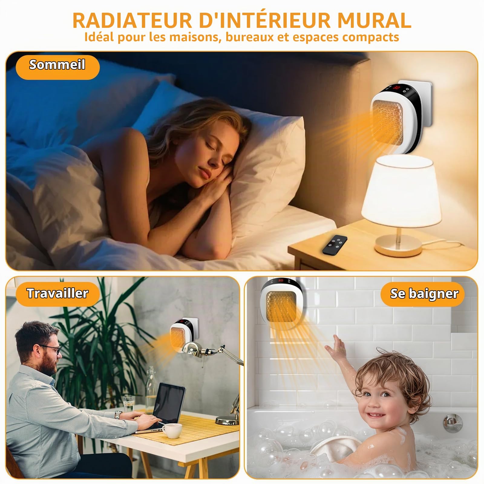Mini Chauffe-air Électrique Socket, Fancysky 600W PTC Mini Heater, Chauffage Soufflant, Radiateur, Protection Contre Surchauffe, pour le Camping, la Chambre à Coucher, Appartement, Tentes, Voyages