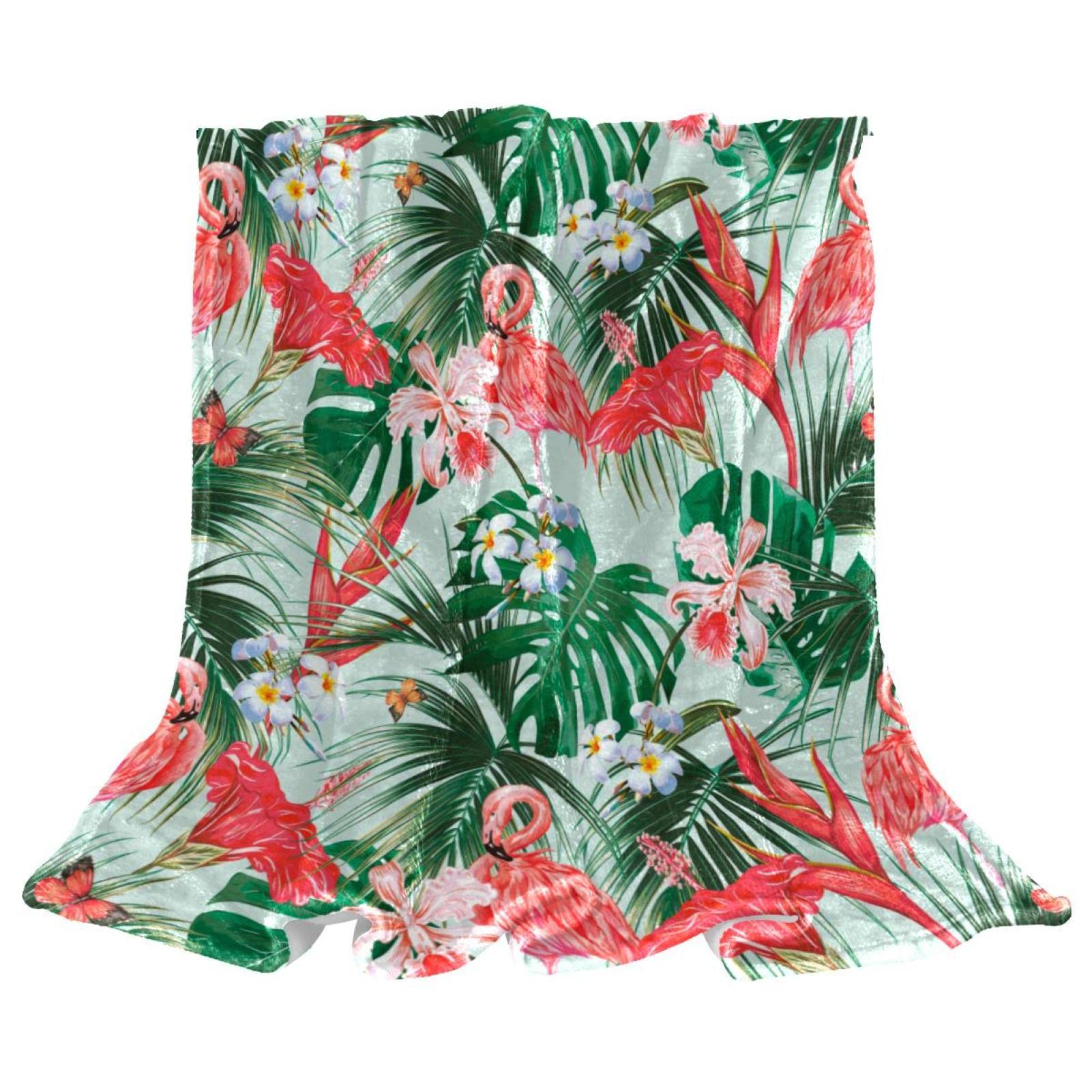 TBOUOBT Plush Blanket, Nap Blanket, Warm Cozy Soft, Microfiber Blankets, Tropical Palm Leaf Flamingo Flower