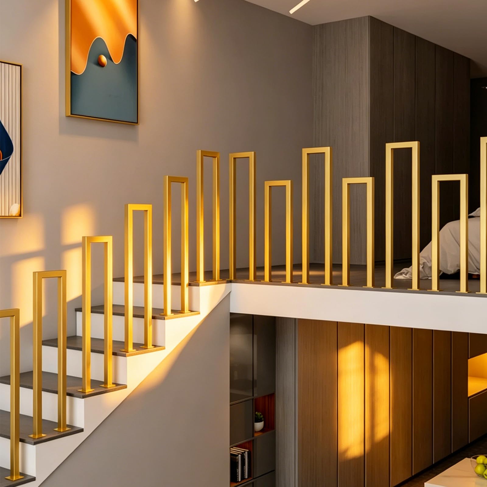 Errtsdb Gold Hand Rail For Stairs【Errtsdb Handrails For Outdoor Steps, 100Cm-Right Angle, 】 Indoor Stair Railing, U-Shaped Railing For Outdoor Steps, For Stairs, Garden, House Entrance, Backyard, Balcony