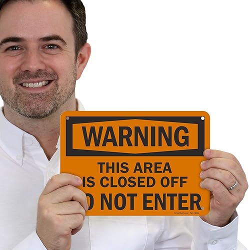 Miniatura 3 de Letrero con texto en inglés "Advertencia esta área está cerrada, no entre" de SmartSign  Aluminio de 12 x 18 pulgadas