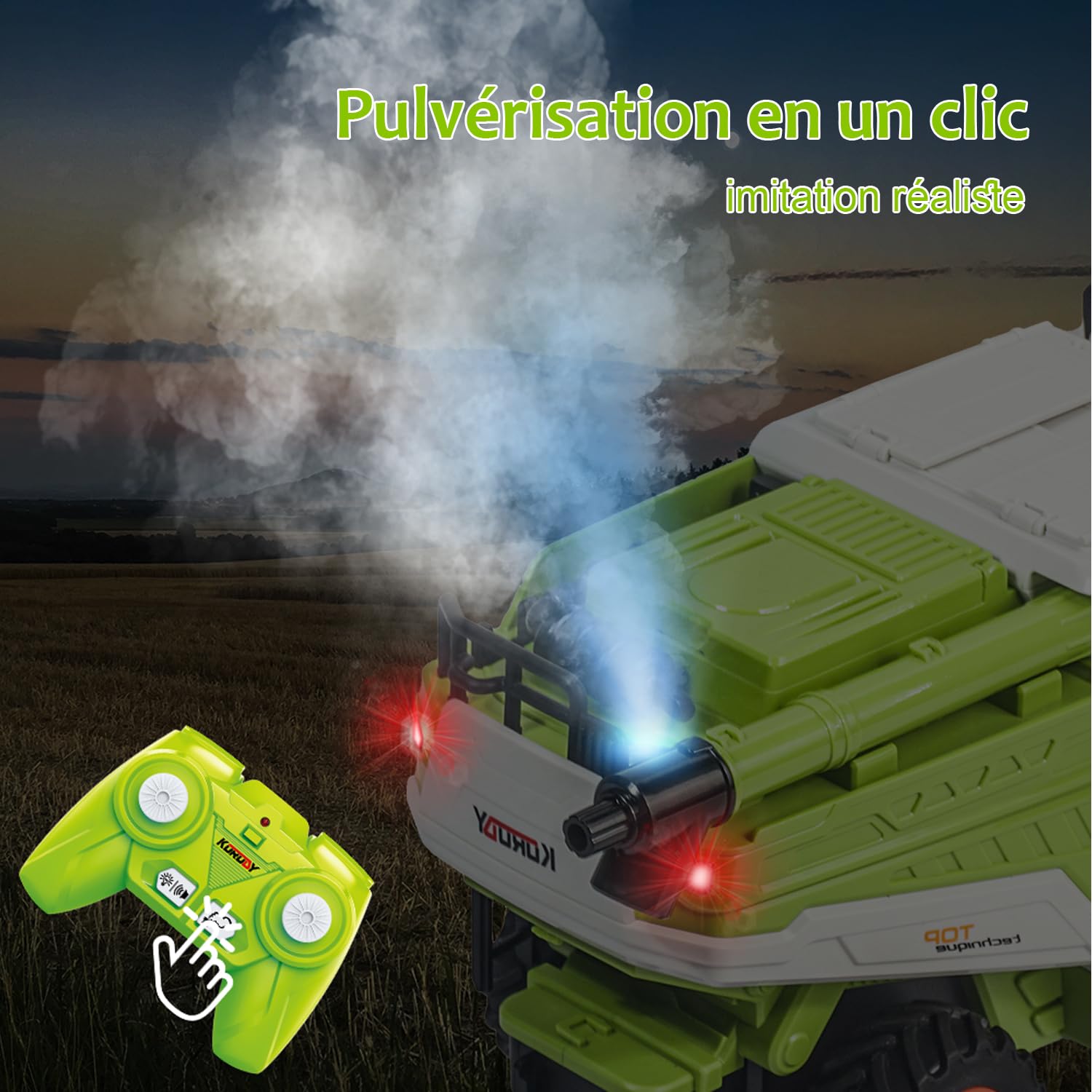 PENGBU RC Moissonneuse Batteuse Télécommandée pour Enfants 3-6 Ans avec Pulvérisations, Lumière et Son