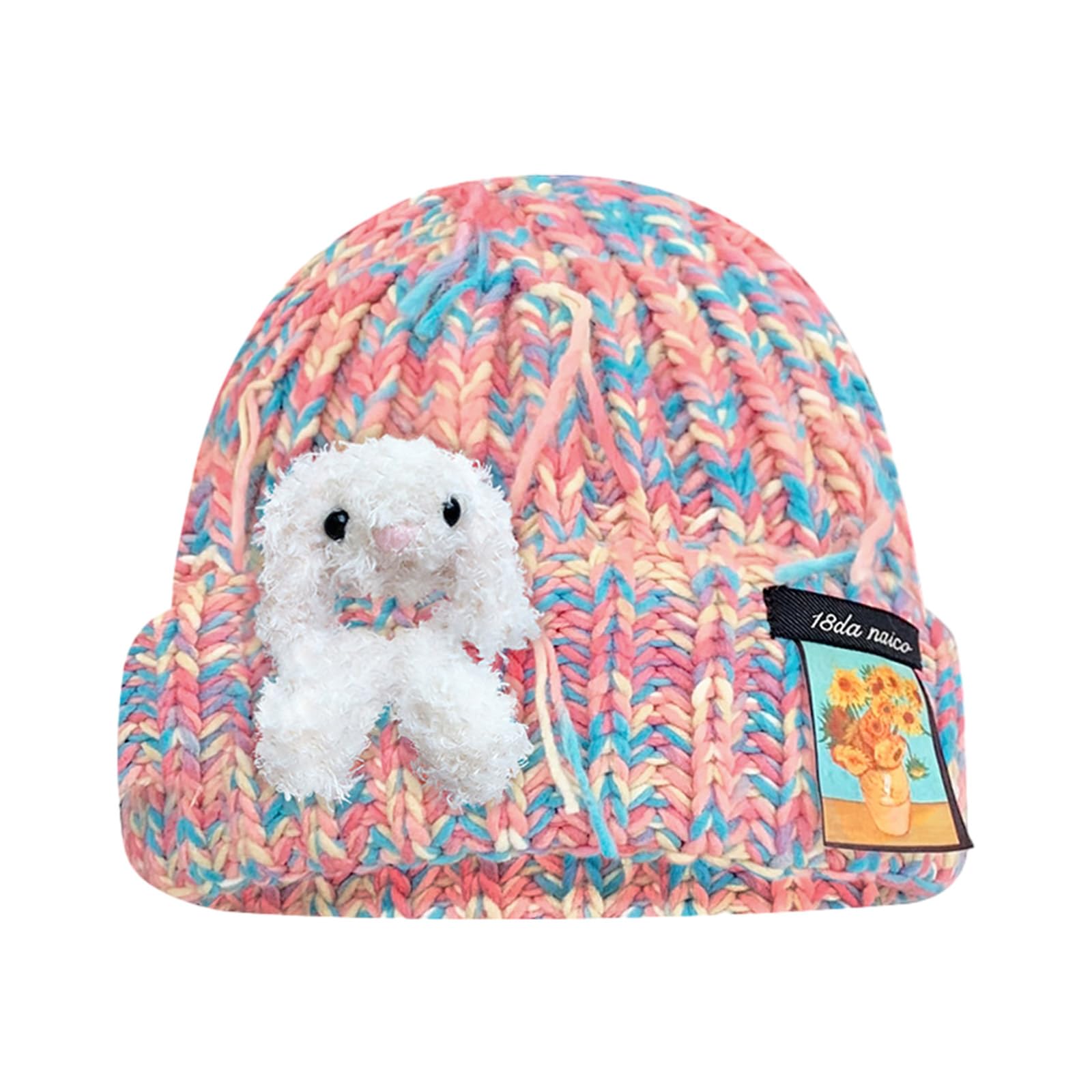 Teens Slouch Elastic Windproof Mixed Color Hat Ear Protector Hat Winter Adult Cycling Skiing Supplies Pink