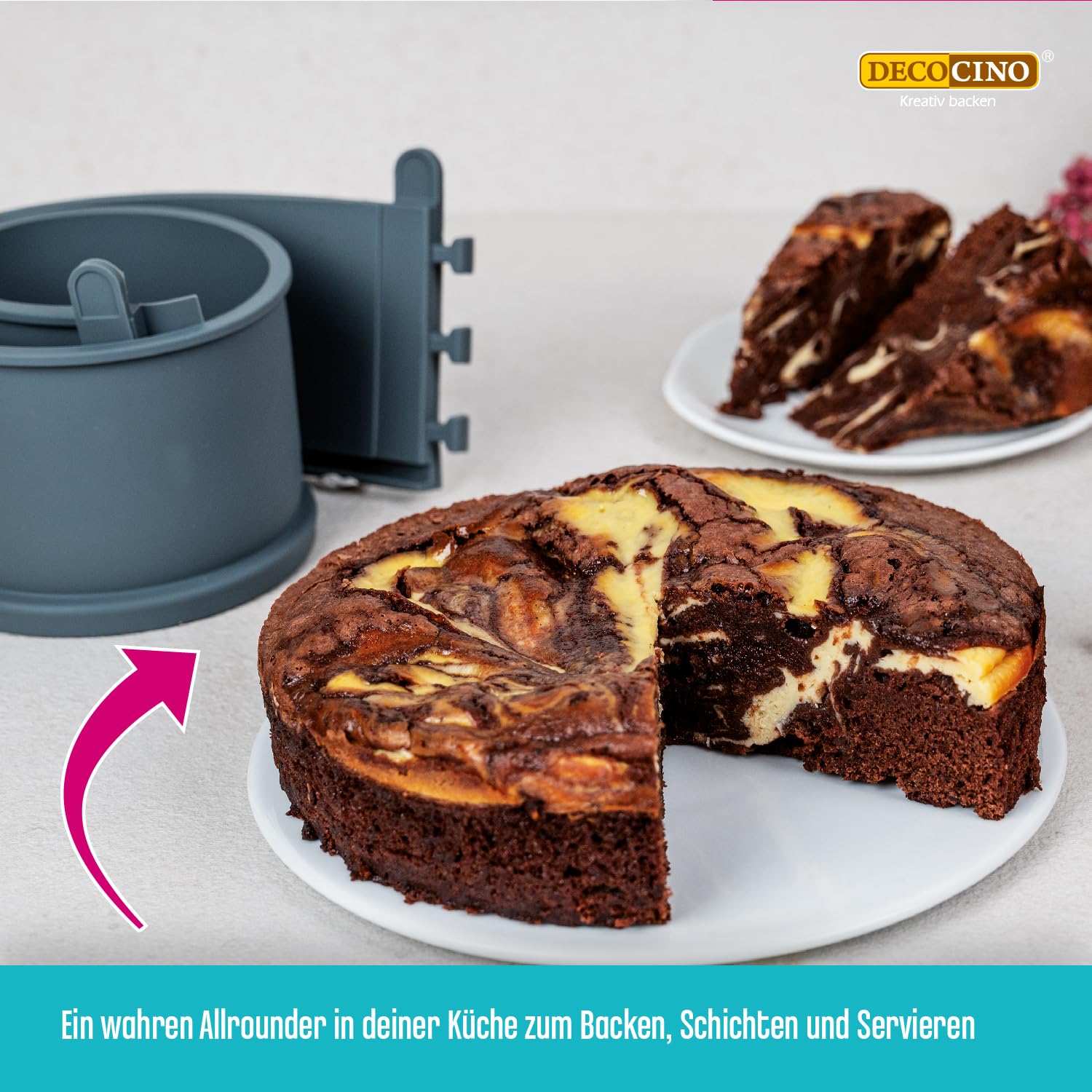 coox Springvorm met glazen dienblad en rode glazen poten 26 cm - perfect bakken en serveren in één