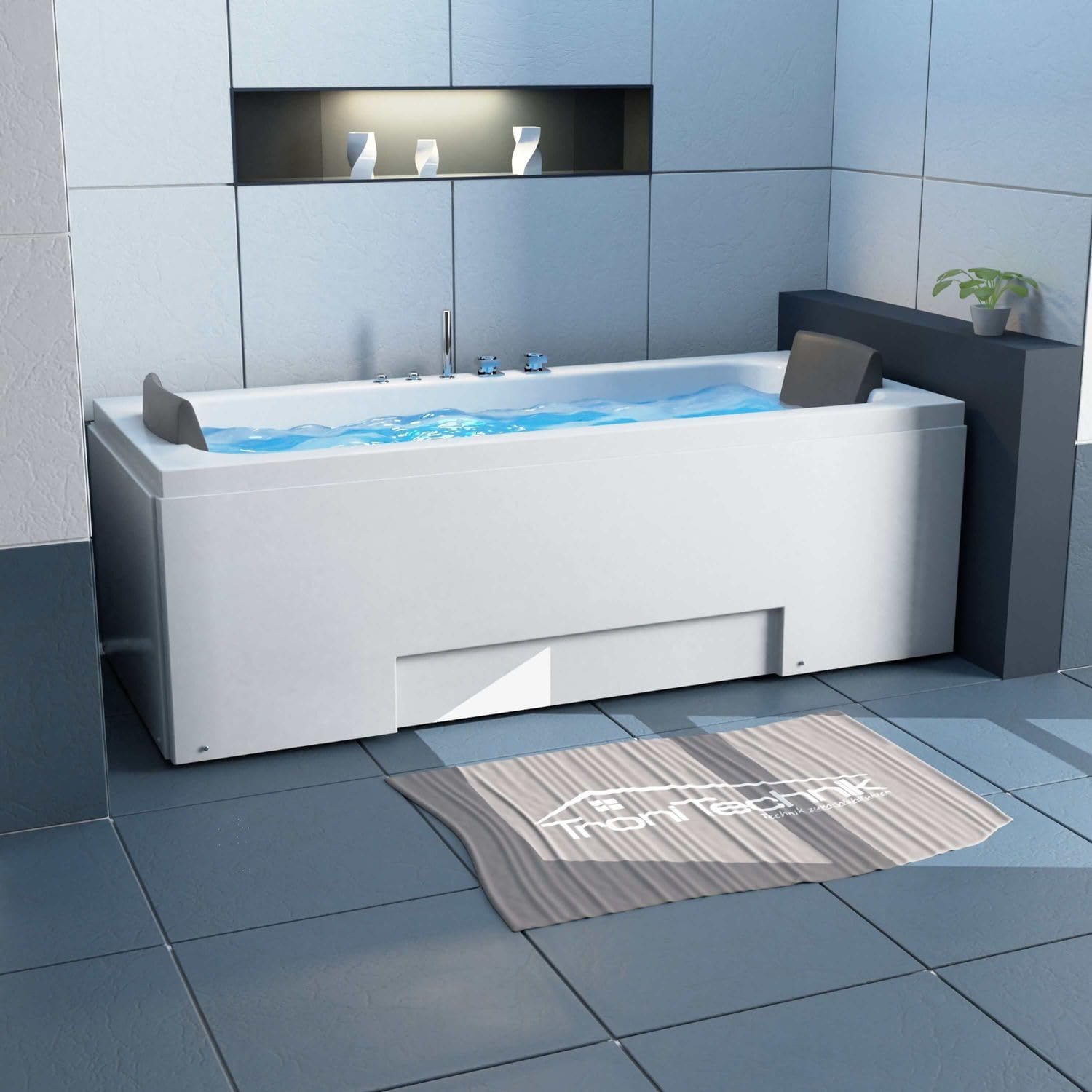 Tronitechnik® Badewanne IOS mit Whirlpool 170cmx75cm, Acrylwanne für Zwei Personen, Whirlpoolwanne mit Armatur, freistehend und vormontiert, Indoor Whirlpoolbadewanne mit LED