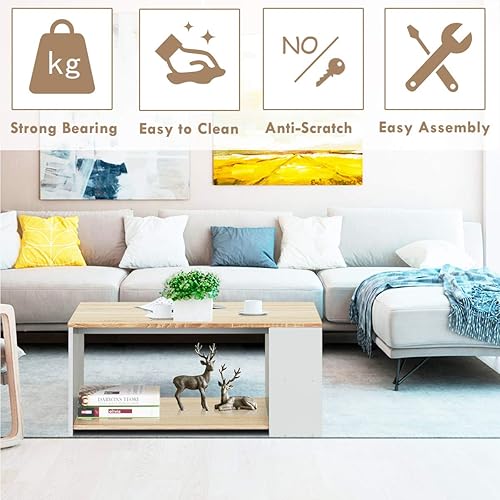 Miniatura 4 de Giantex Mesa auxiliar con tres estantes de almacenamiento, construcción resistente y duradera, superficie lisa y espacio de almacenamiento