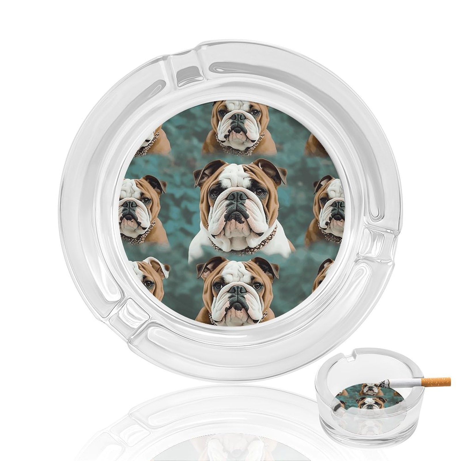 Funny English Bulldog Ashtray Cigar Cigarette Rest Glass Outdoor Cigar Ashtrays with 3 Grooves Travel Cigar Ashtrays Fancy Cute Cool Ash Tray for Smokers Tabletop