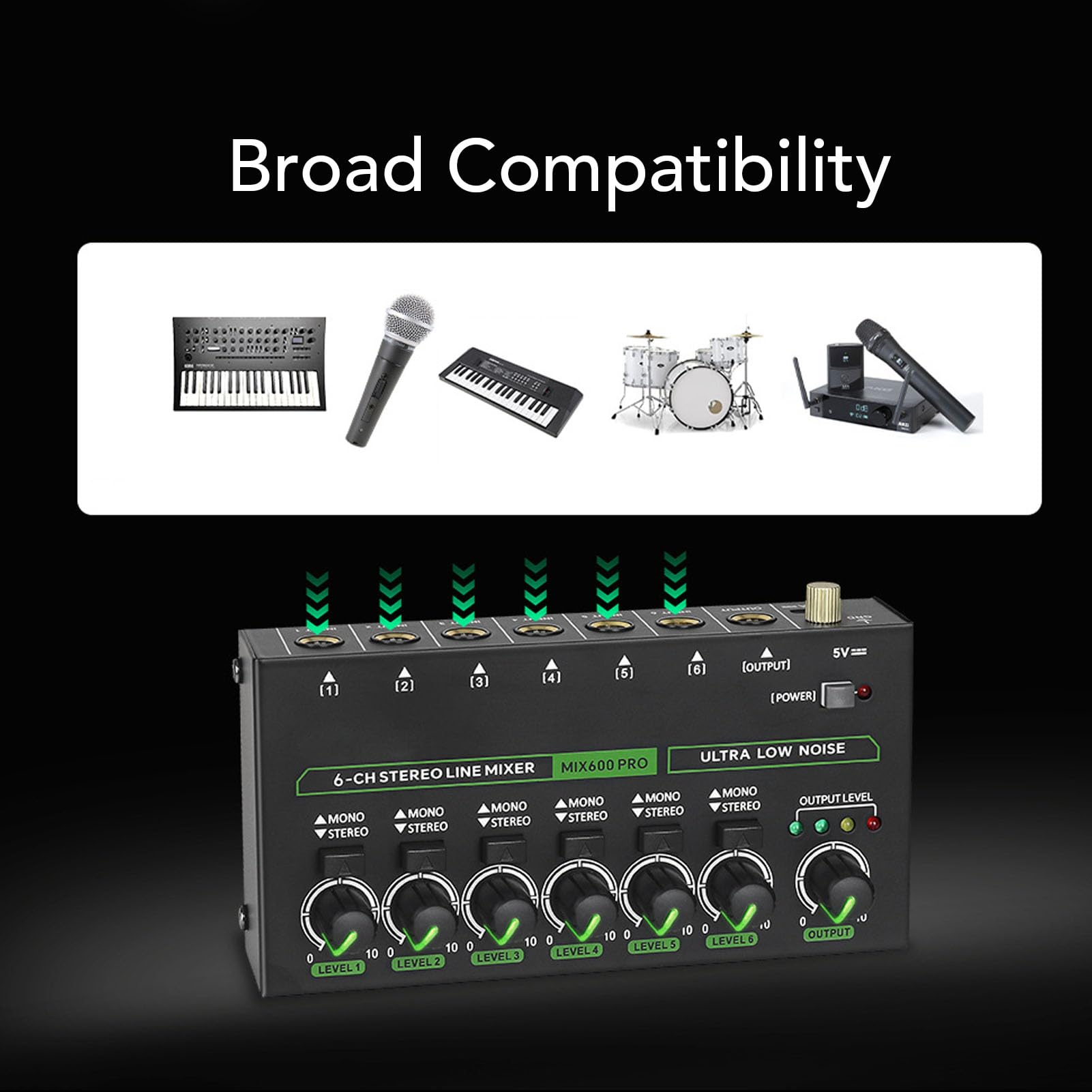 6-Channel Sound Mixer, DJ Sound Controller RGB PC Mixer, Professional Sound Mixer RGB Light Low Noise 6 Channels Mono Stereo Sound Mixer for Home (US)