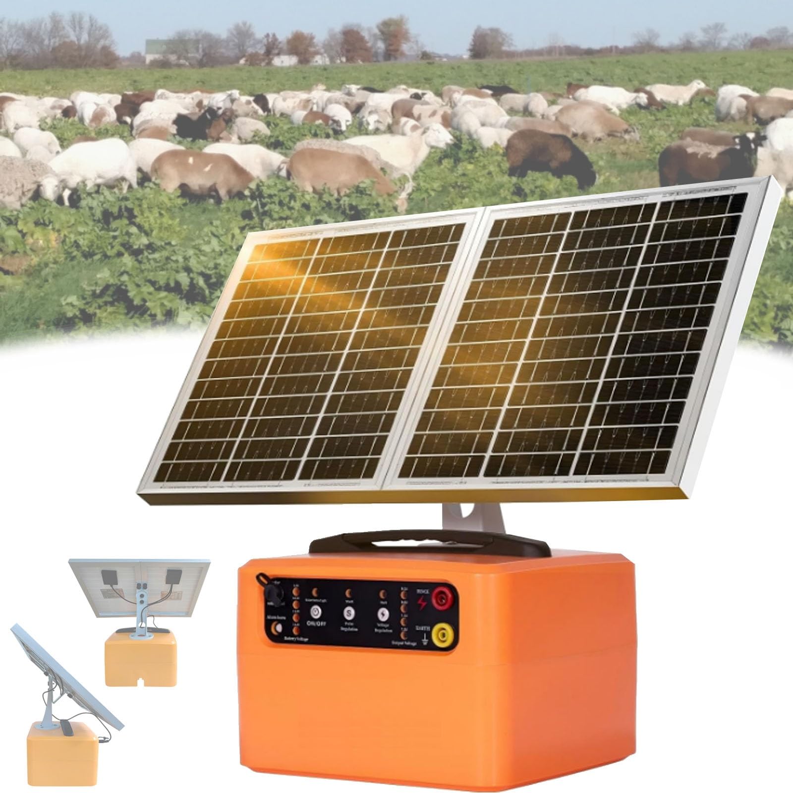 Ogrodzenie solarne 48KM, regulowane napięcie 6 KV–12 KV, autonomiczna ładowarka do bezpiecznej ochrony zwierząt hodowlanych, zwierząt gospodarskich i drobiu w ogrodach