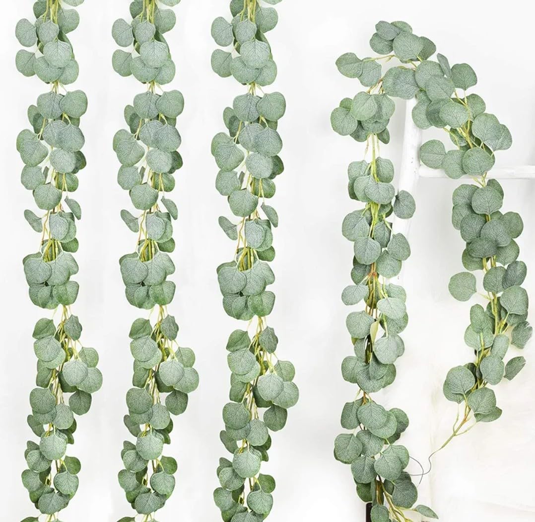 VRB DecTM 1 Pcs Artificial Greenery Ferns Plants Vines Fake Ivy Hanging Flowers Vine Pine Needle Wall Hanging for Home Decor Door Wall Balcony (1, Euclyptus Fabric Garland Heavy)