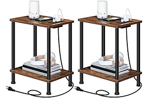 HOOBRO Side/End Table with Built-in Charging Station (Set of 2)