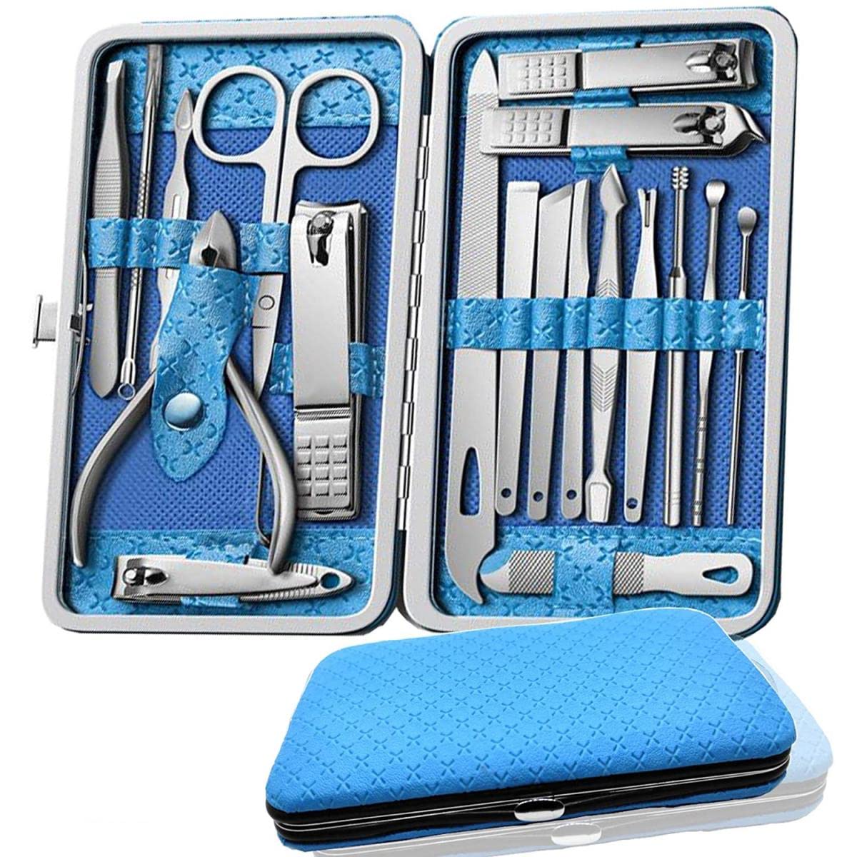 Goodern 19 Pieces Manicure Set,Pedicure Nail Kit Stainless Steel Manicure Nail Clippers Pedicure Kit Professional Grooming Kits Nail Care Tools Scissor Tweezers Ear Pick Tools with Leather Travel Case