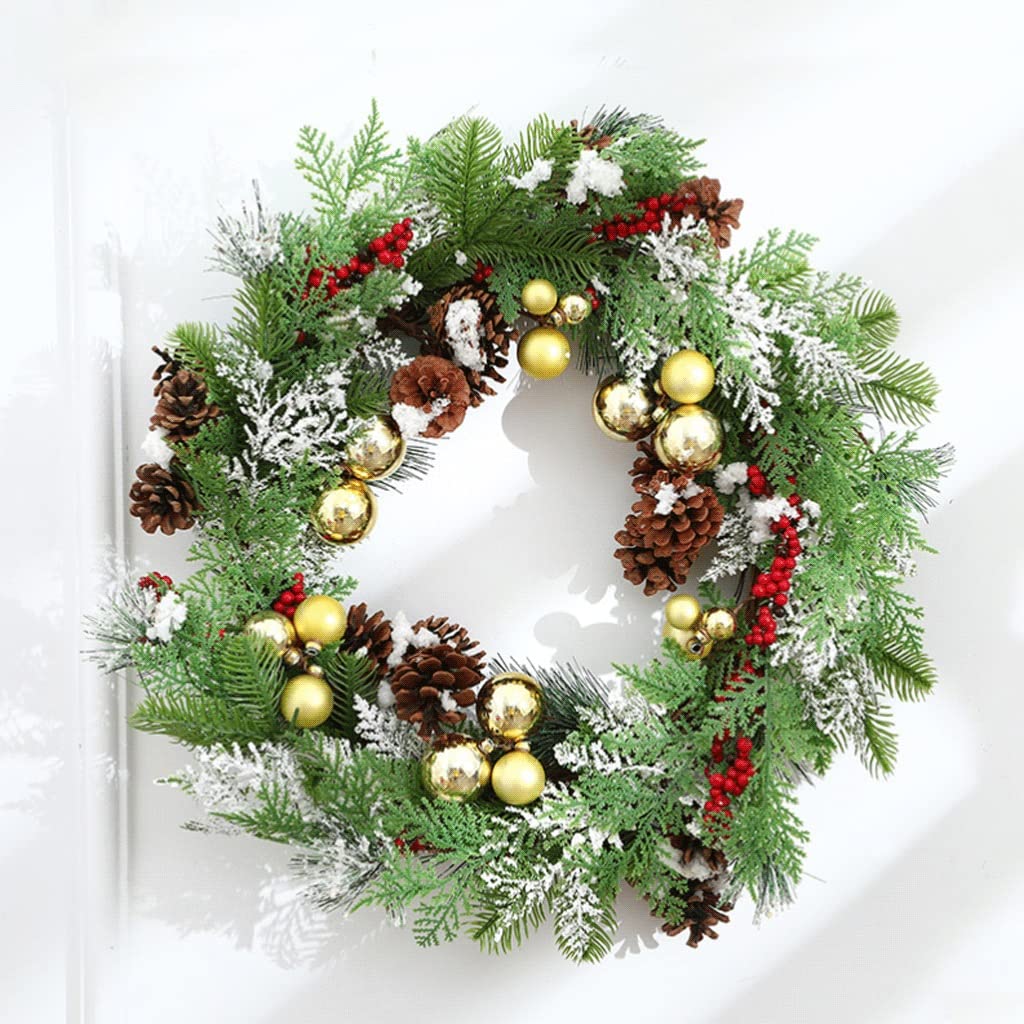 Kerstkrans voor buiten, 61 cm, kunstgrenen - voordeurkransen met rode bessen dennenappels, voor binnen en buiten, spiegel, trap, open haard, woonkamer, slaapkamer, kantoor, boerderij, veranda