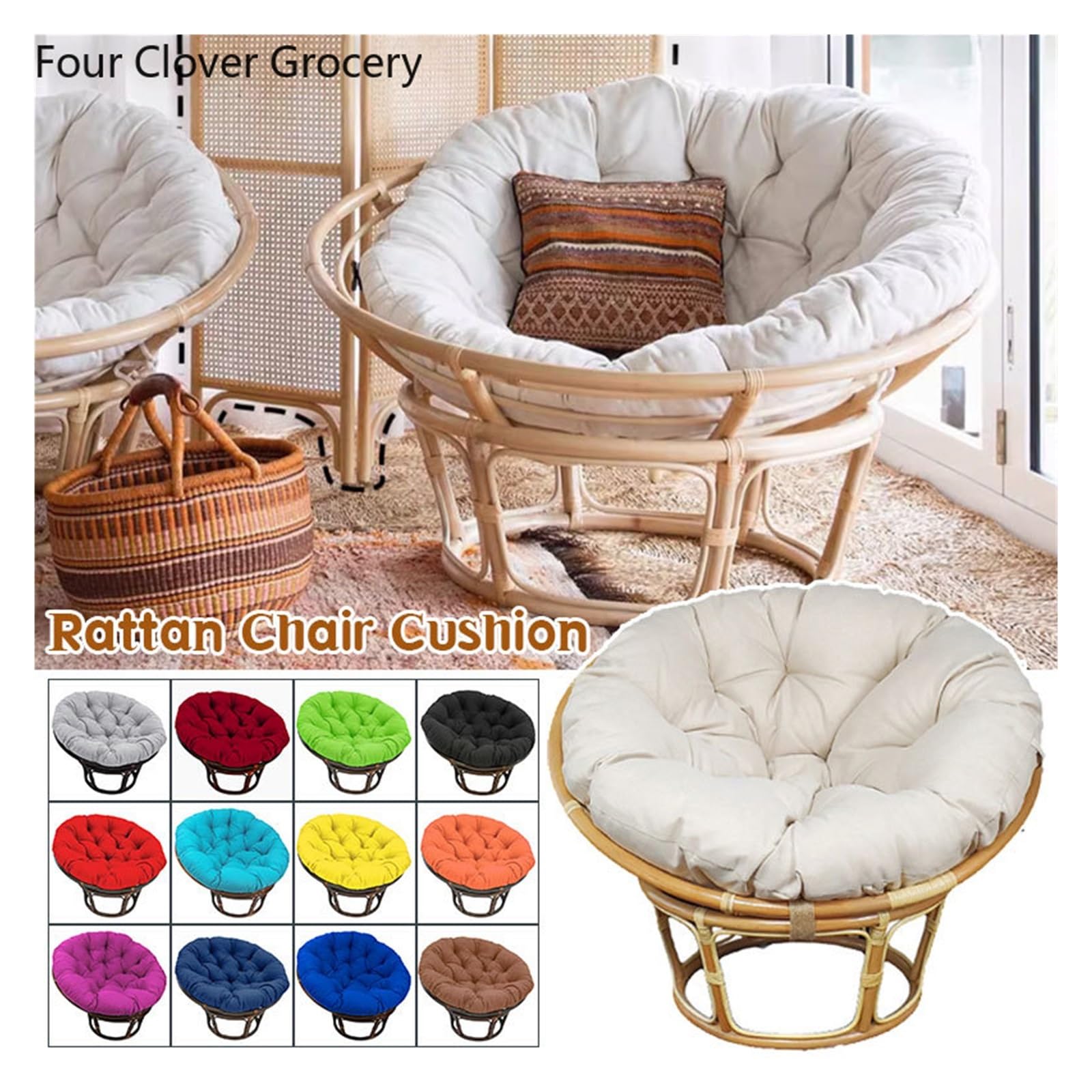 Cojín acogedor para silla de ratán para canasta de ratán, cojín de sofá para interiores y exteriores, 9.5 x 9.5 pulgadas, cómodo accesorio de relajación para jardín y uso doméstico