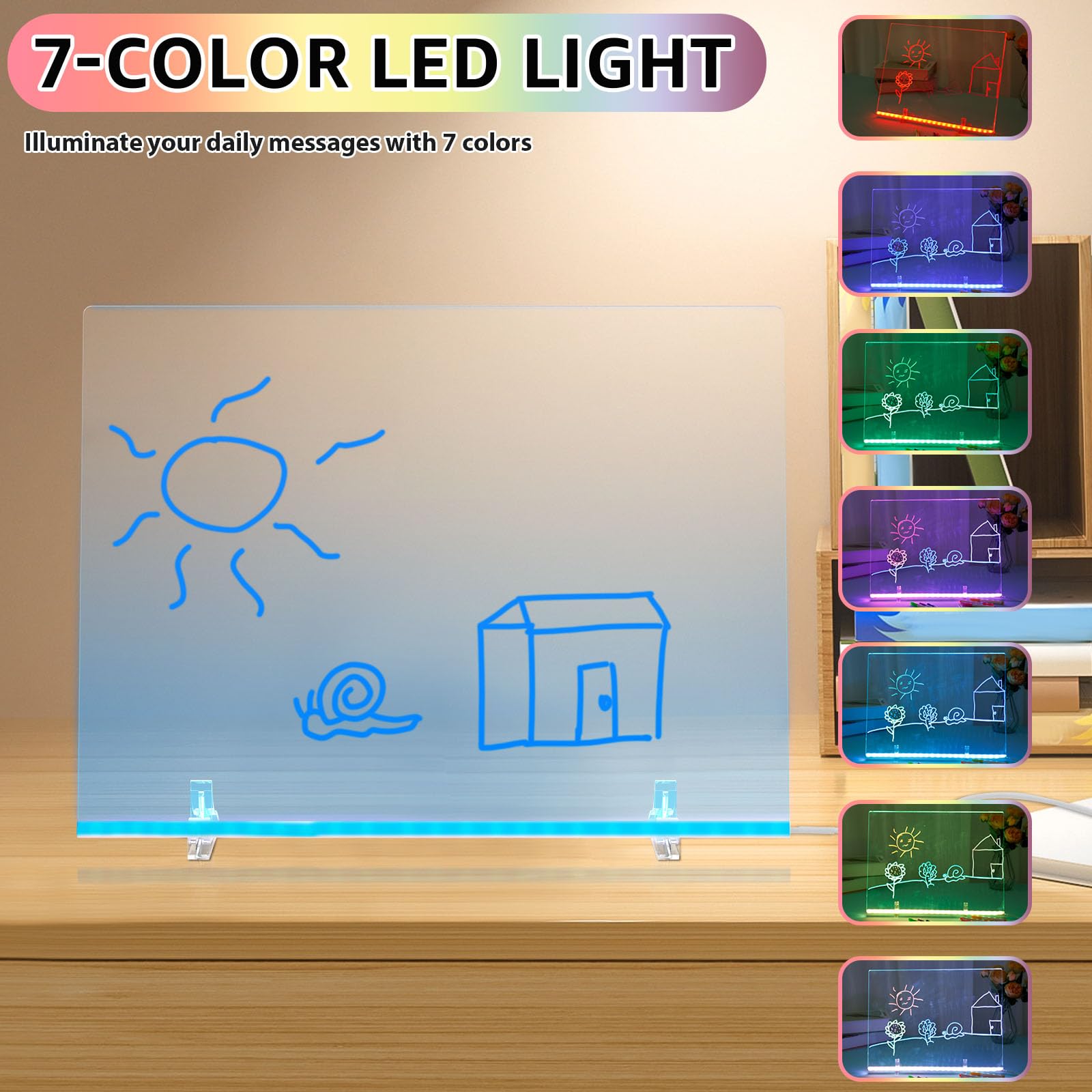 LED Drawing Board with 7 Colors Pen 30x40cm Magic Board Light up Acrylic Writing Boards LED Light Note Message Boards Dry Erase Memo Arts Doodle Glow Desktop Note Pad for Office School Home - Image 2