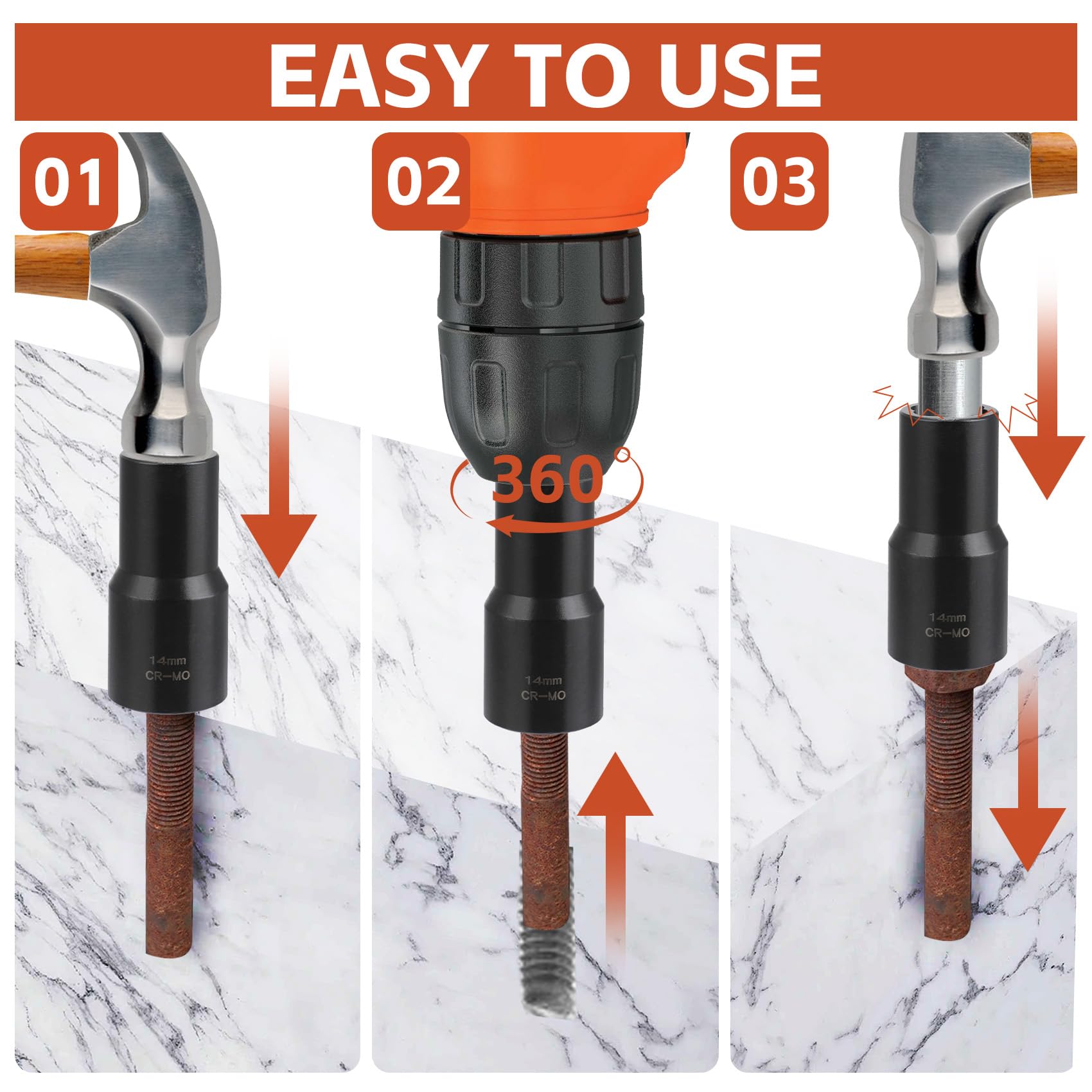 Set di 13 bussole esagonali da 10 – 27 mm, set di cacciaviti da 1/2 pollici per la rimozione di viti, dadi e bulloni danneggiati, arrugginiti, arrotondati