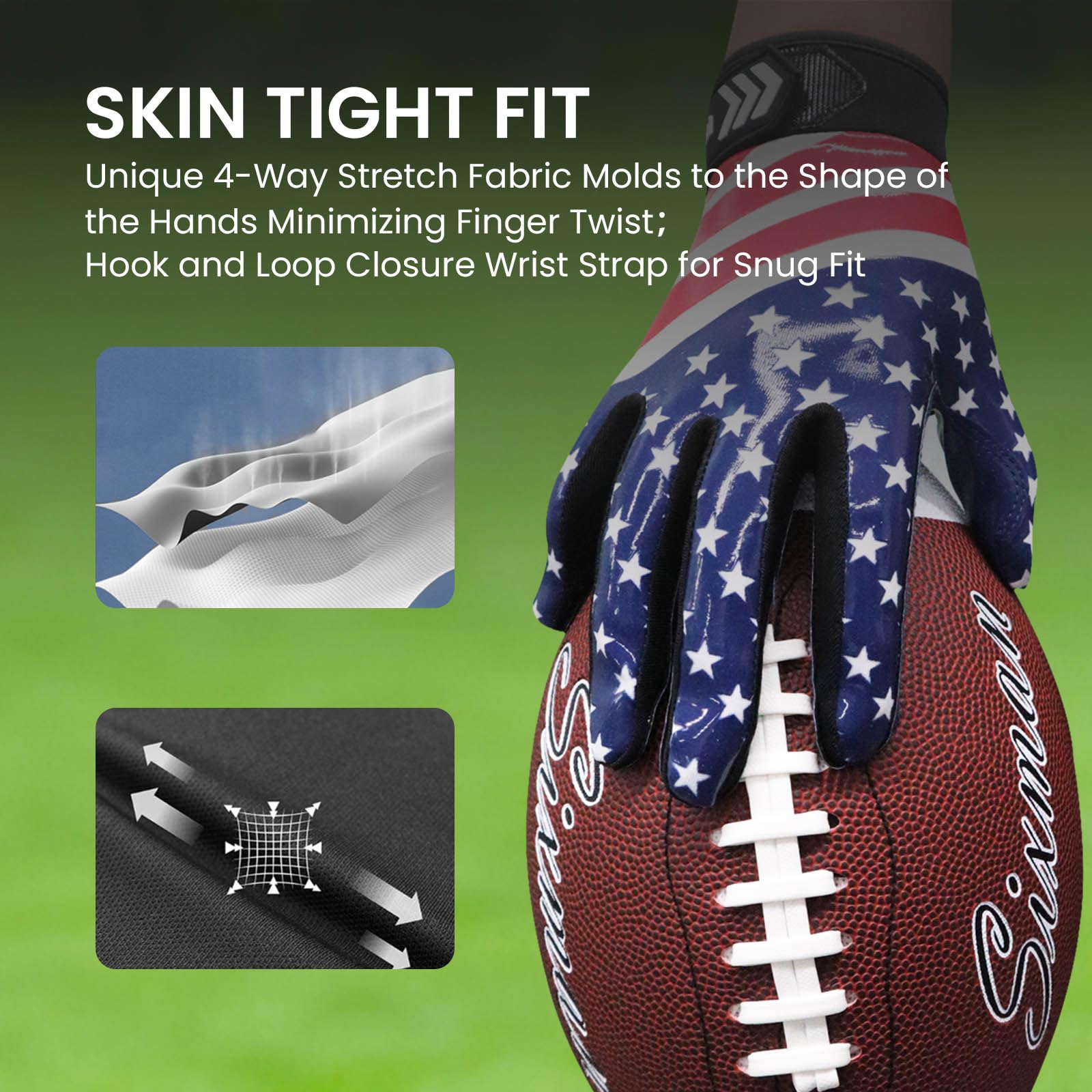 XJBTBA Guantes de fútbol Americano para jóvenes, Ultra adherentes, Antideslizantes, receptores de Palma, Guantes de Rugby para niños y niñas, protección elástica Flexible, Impermeable, Ajuste
