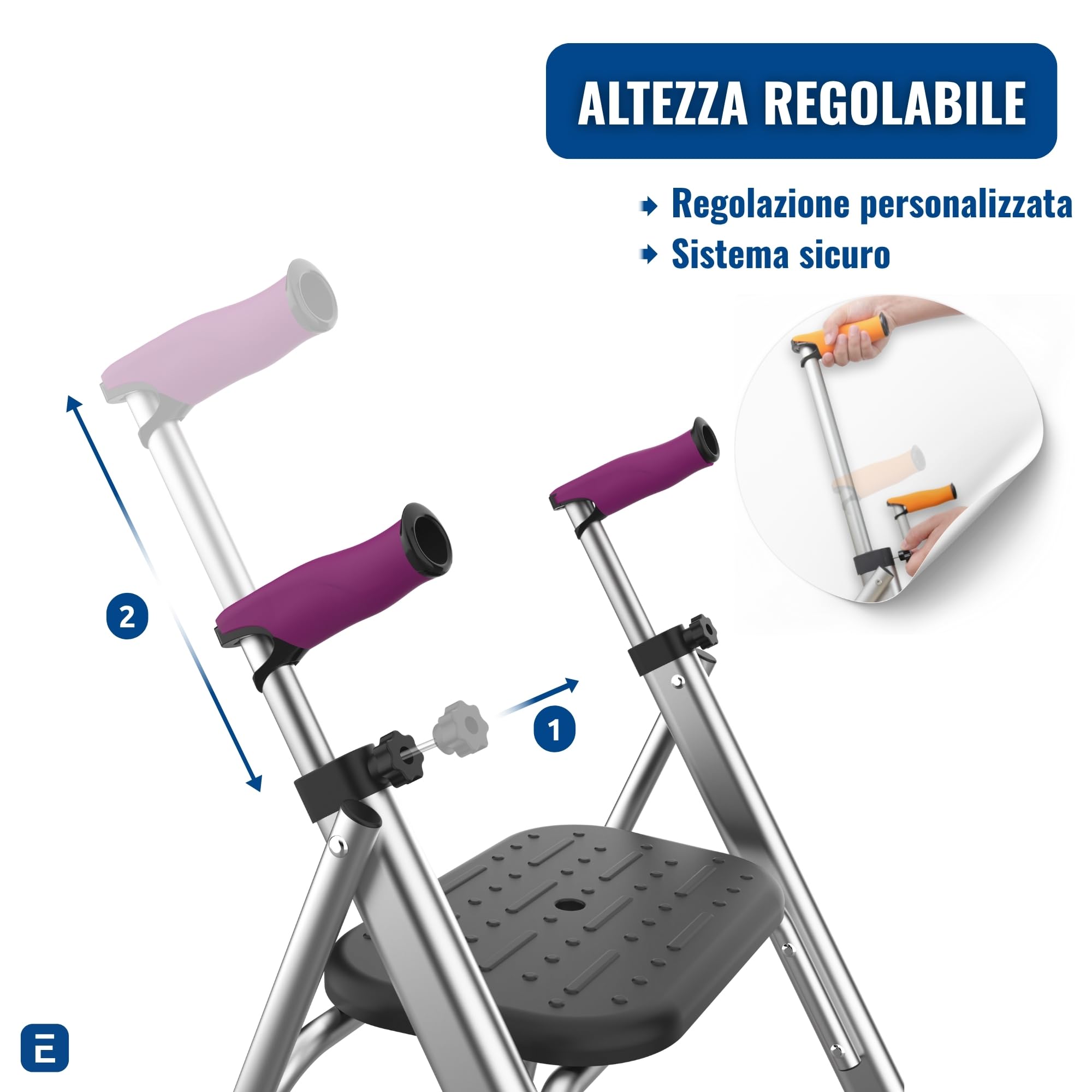 INDESmed | Deambulatore pieghevole con seduta in alluminio per anziani, persone con mobilità ridotta o riabilitazione. Vestibilità precisa, impugnatura antiscivolo e anti-tendinite, 2 ruote (Arancia)