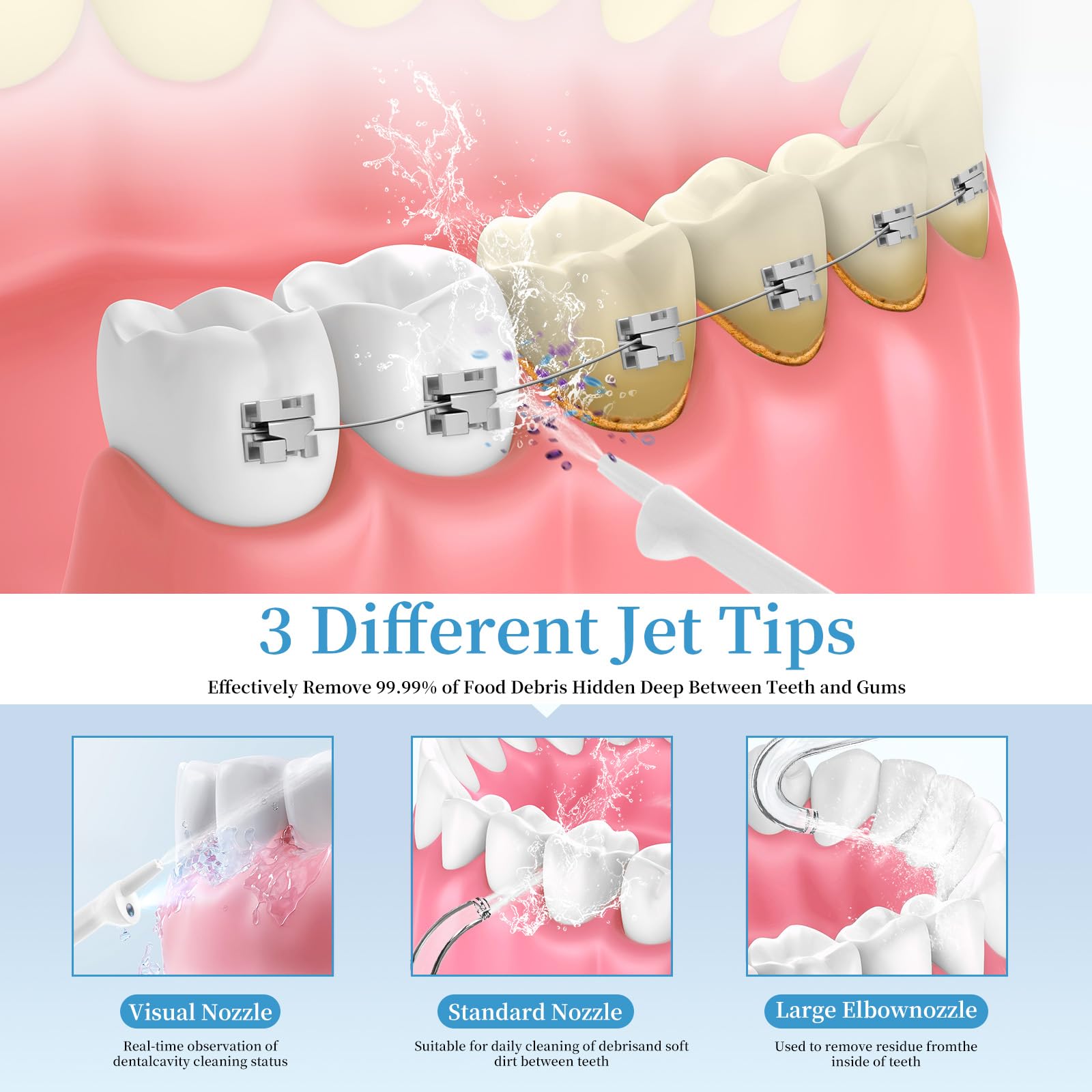 Flosser dental visual de agua con cámara, aplicación inalámbrica de agua, púa de dientes recargable, irrigador oral IPX7 impermeable, ajusta la presión del agua y el flujo de agua eléctrico para