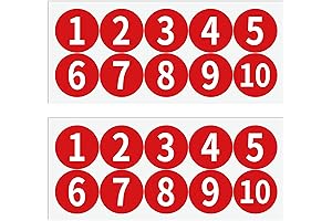 10 Pack Self Adhesive Number Stickers (1-10), Waterproof Red Vinyl Circle Number Stickers