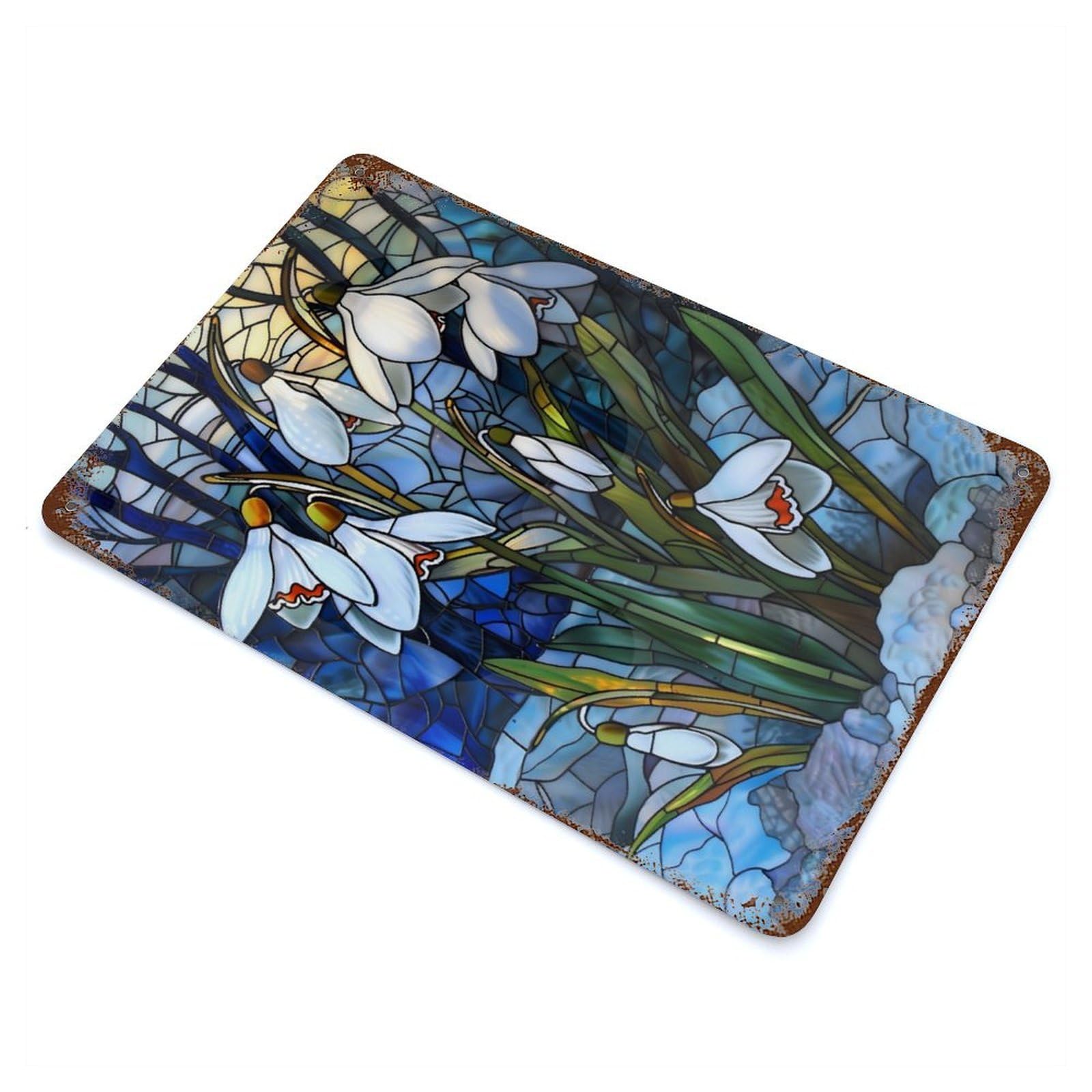 Snowdrops in Spring 11.8"x7.9" Rusty Metal Tin Sign, Novelty Wall Decor for Cafe, Home Bar And Lounge Decor